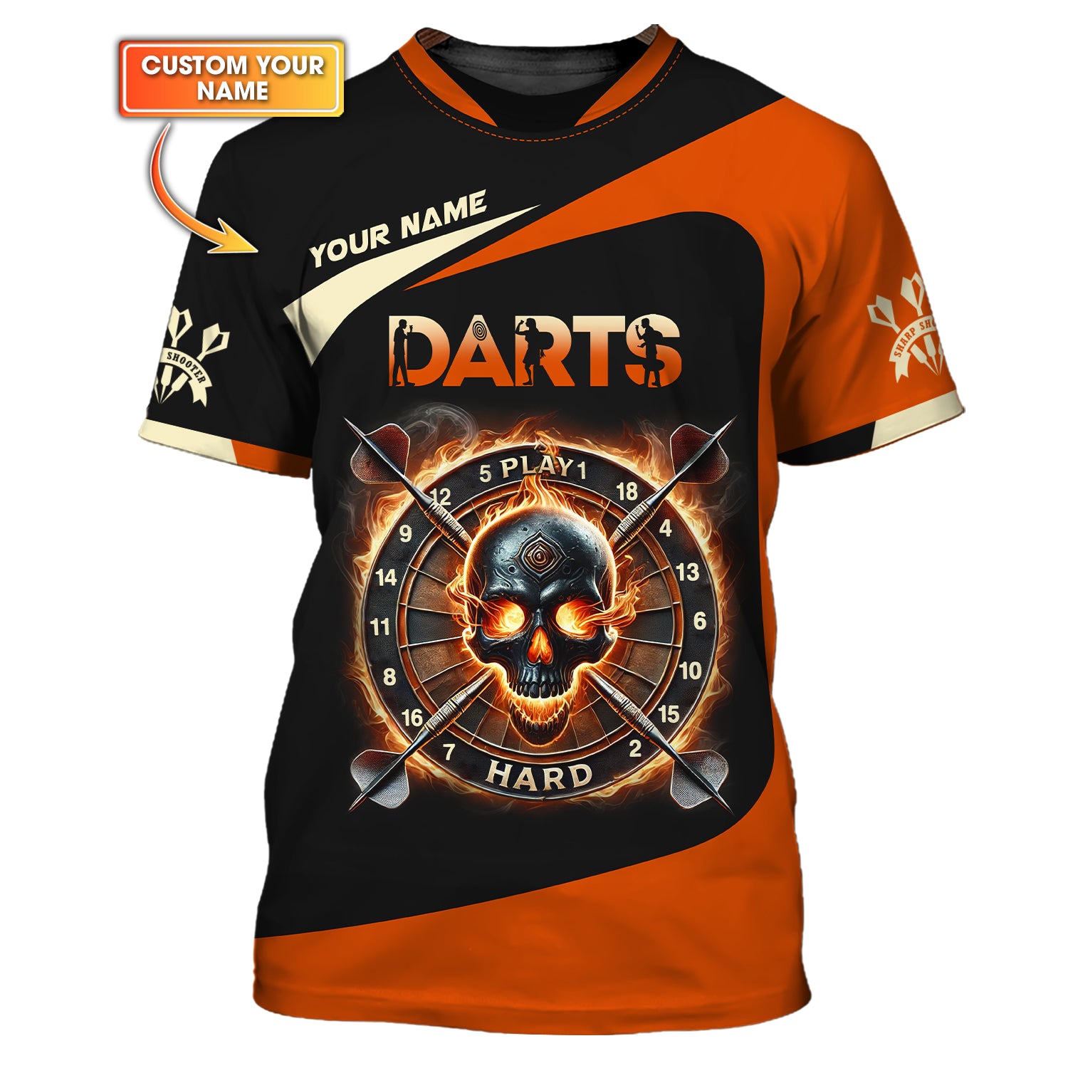 Personalized Name 3D Fire Skullcap Dartboard Polo Shirt, T-shirt For Darts Player, Darts Shirts Custom
