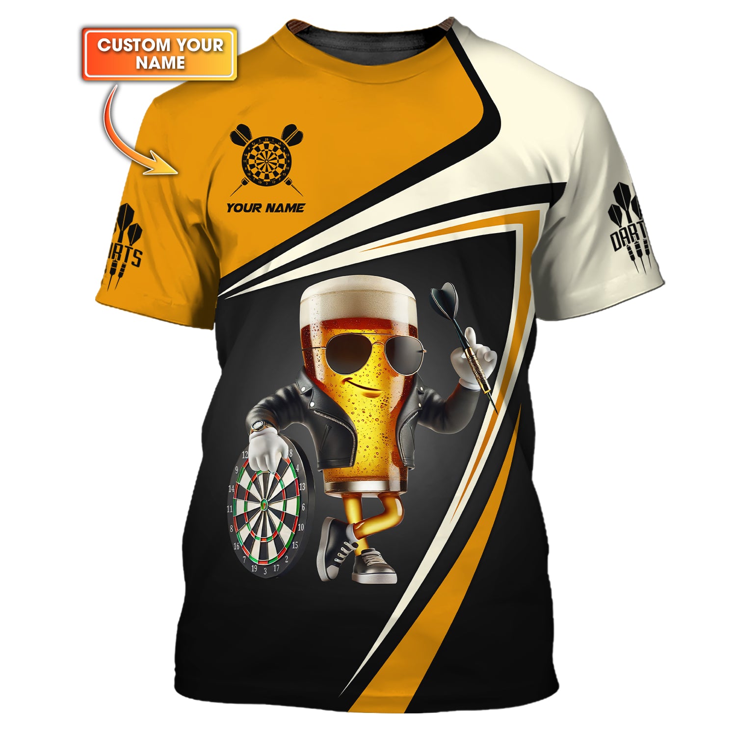 Custom Name Darts T Shirt, Cool Beer Funny Design Jersey, Gift For Darts Lovers