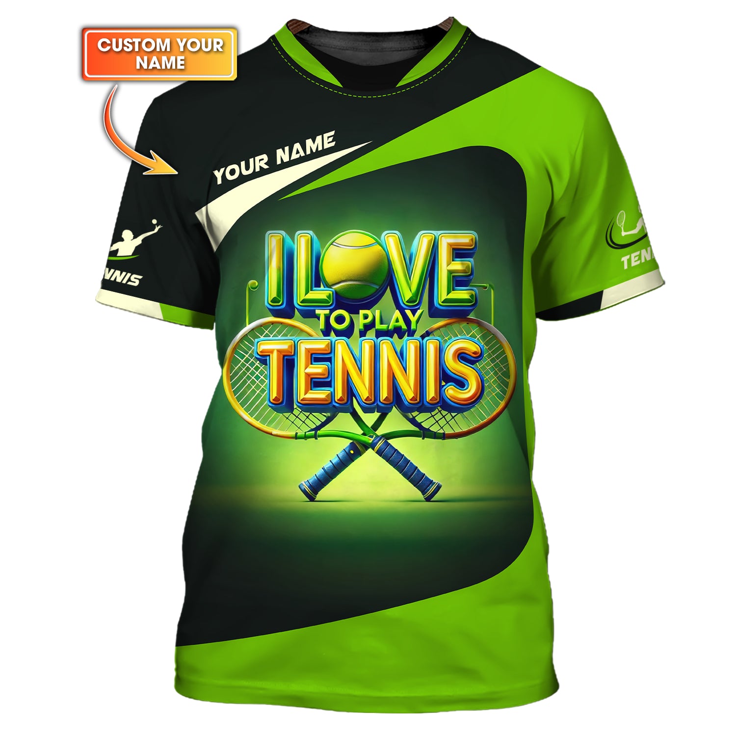 Green I Love To Play Tennis Custom Name T Shirts, Custom Tennis Jersey, Gift for Tennis Players
