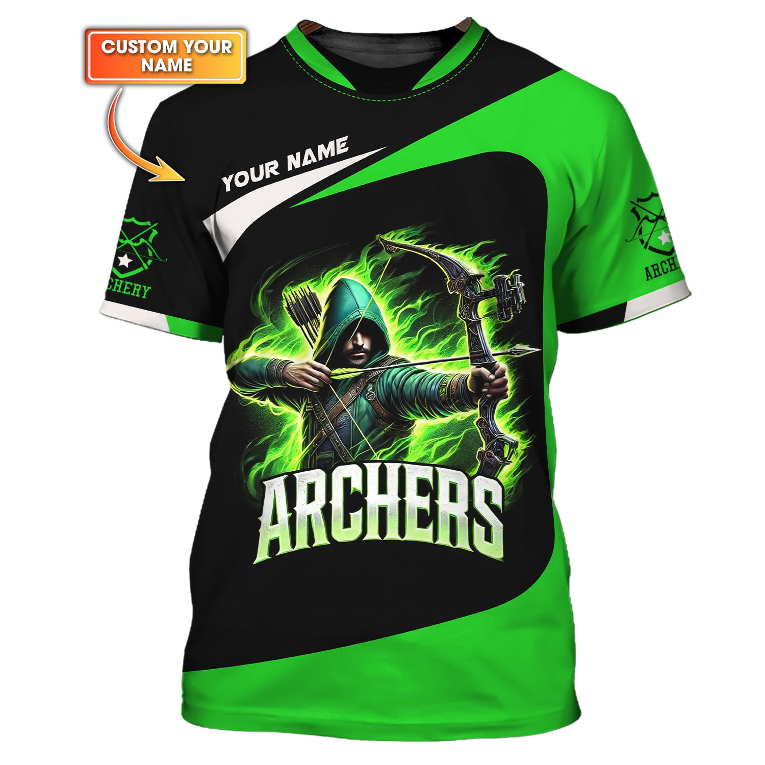 Custom Name Archer with Glowing Bow Design 3D T Shirt, Gift for Archers
