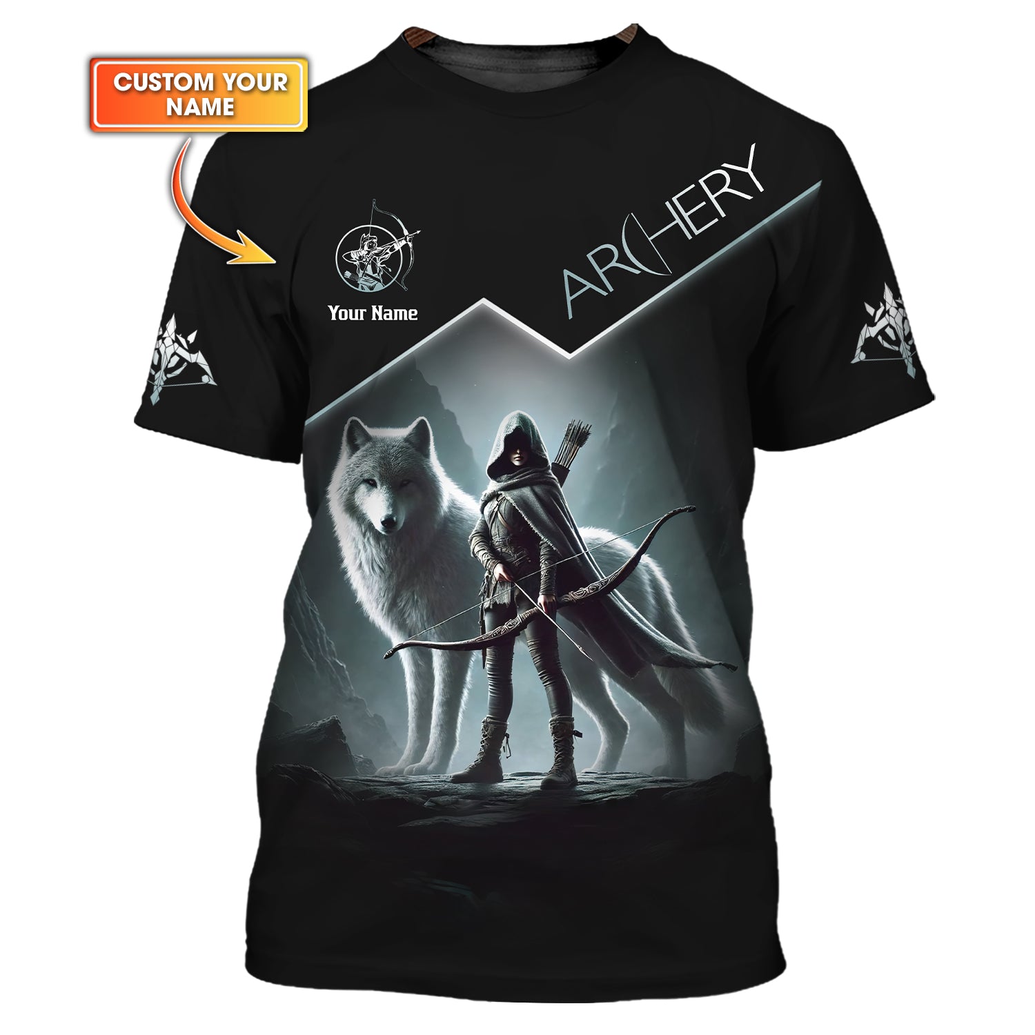 Archer & Wolt Design Black T-Shirt, Archery Jersey, Gift for Archers