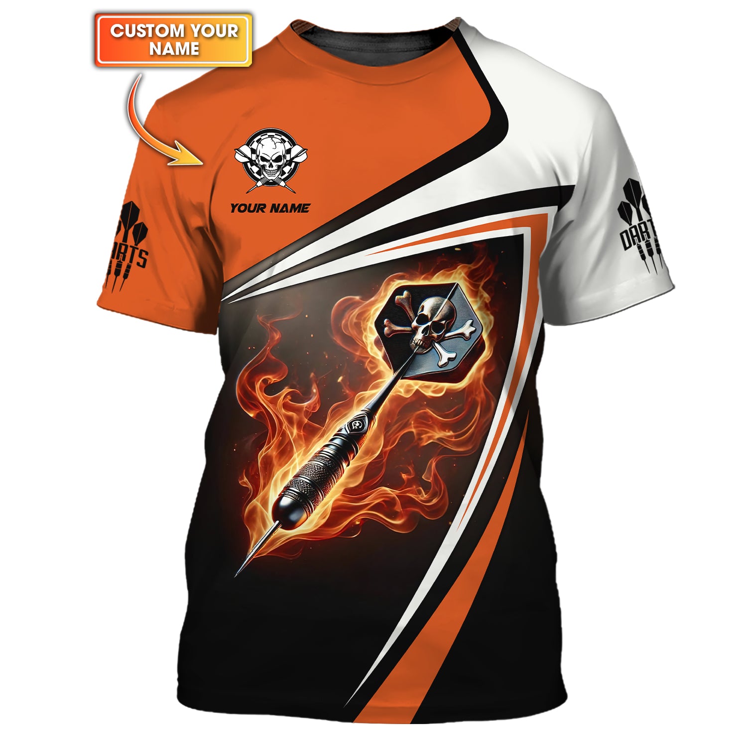 Custom Darts T-Shirt – Skull & Flaming Dart Design, Gift For Darts Lovers