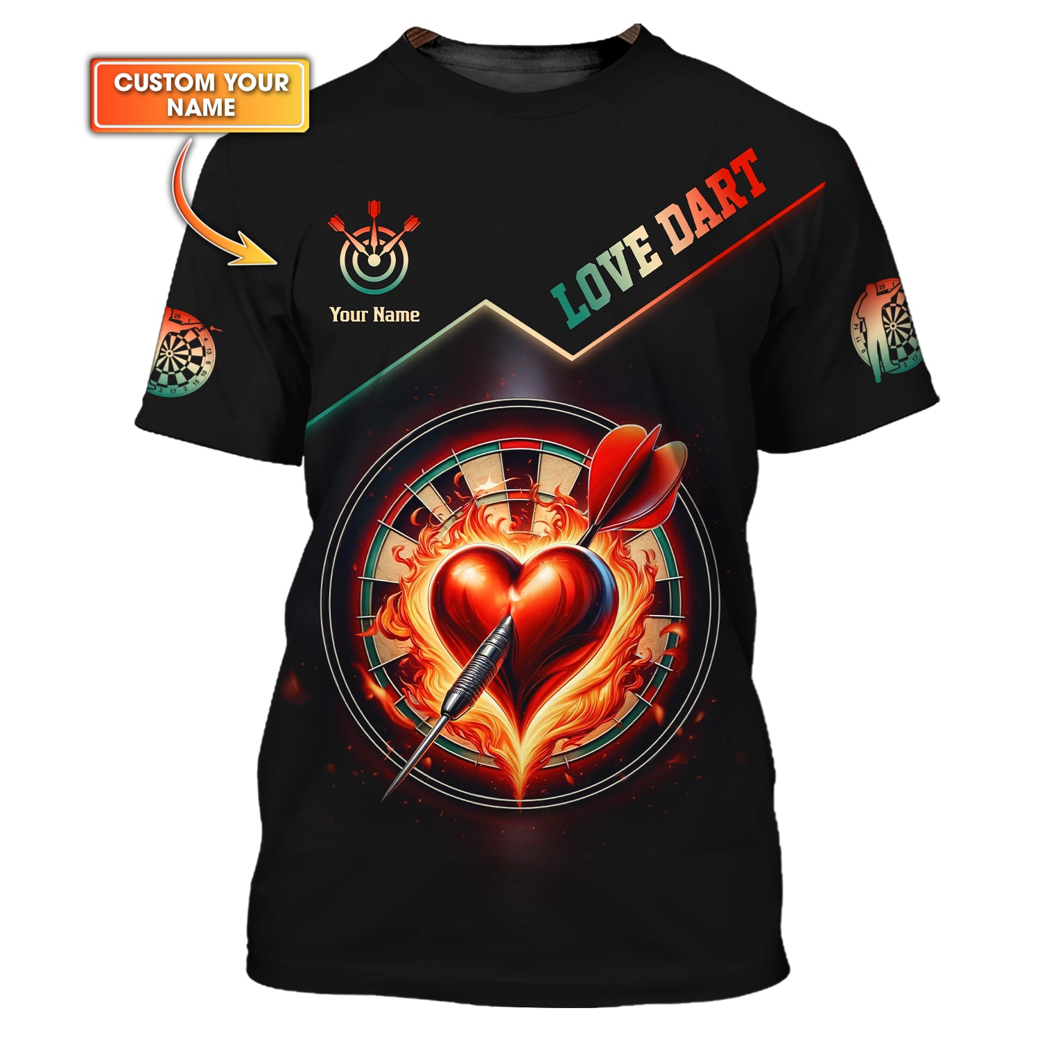 Custom Name Personalized 3D Love Dart Polo Shirt, T-shirt For Darts Player, Darts Shirts Custom, Gift For Darts Lovers
