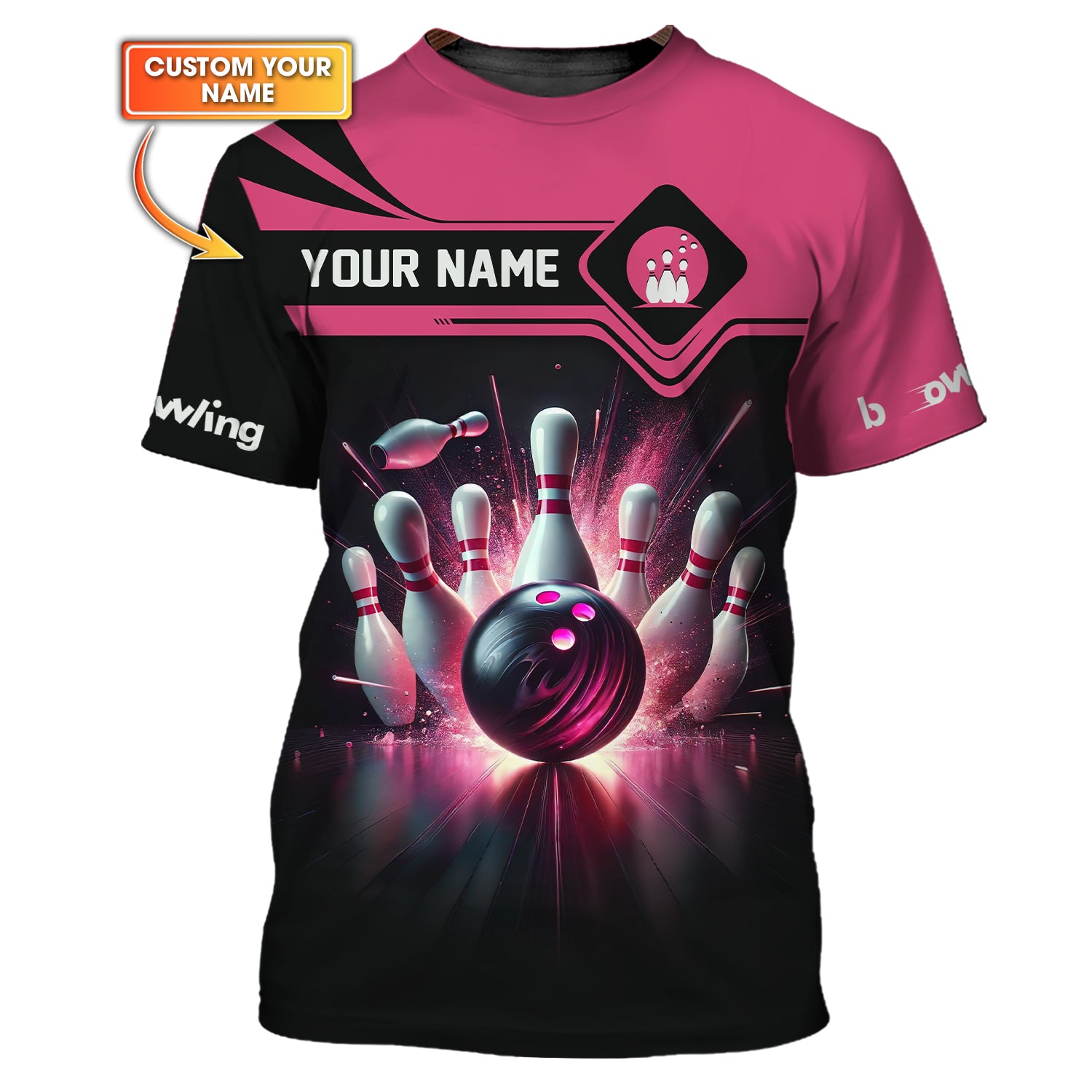 Pink Strike Bowling Personalized Name 3D Polo Shirt, Bowling T-Shirt, Gift For Bowler