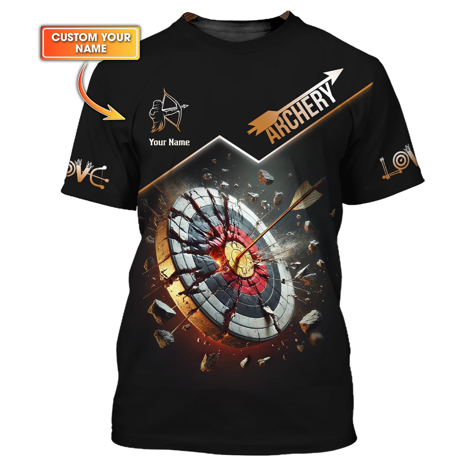 Custom Archery T-Shirt, Custom Name & Explosive Target Design 3D, Gift for Archers