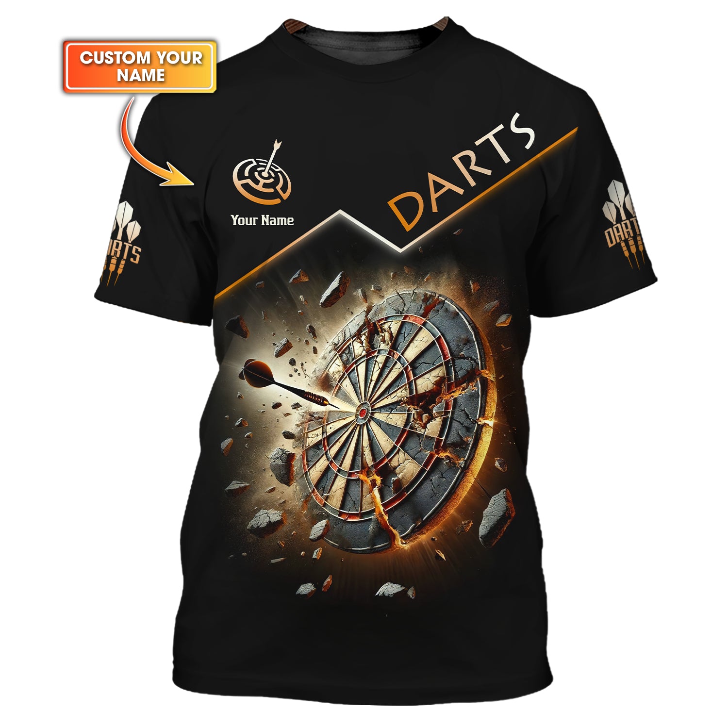 Custom Name Darts T Shirt, Explosive Dartboard Graphic 3D, Gift For Darts Lovers