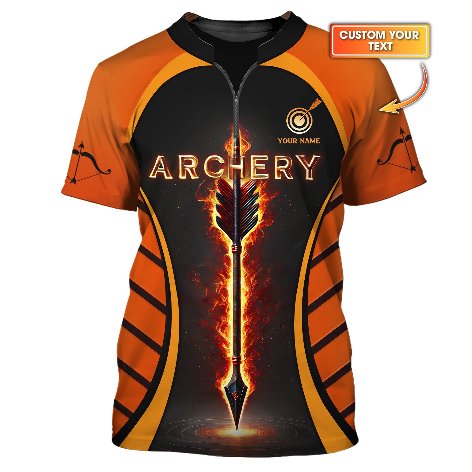 Orange Custom Name Fire Arrow-Archery T-Shirt, Archery Jersey, Gift for Archers