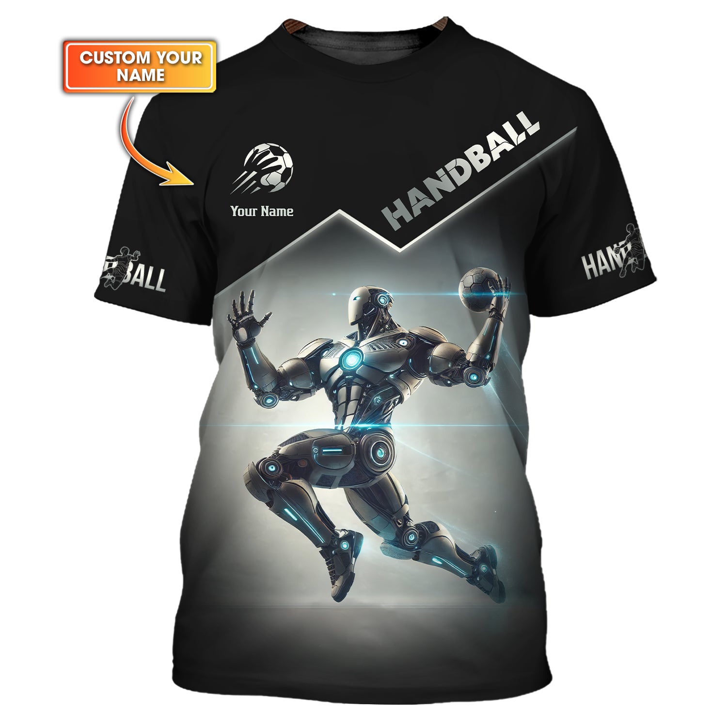 Custom Name Handball Robot T-Shirt 3D Design, Lightweight Sportswear, Gift For Sports Fan