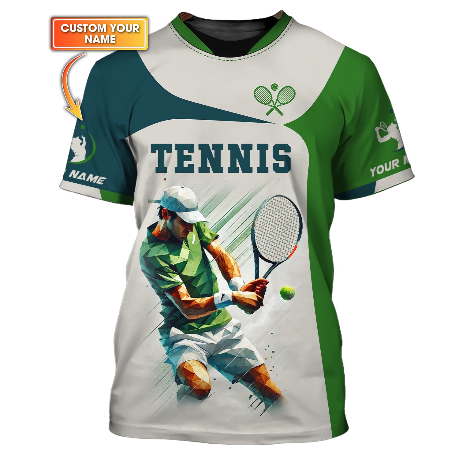 Low-Poly Digital illustration Tennis T Shirts for Men, Custom Shirt Gift for Tennis Players