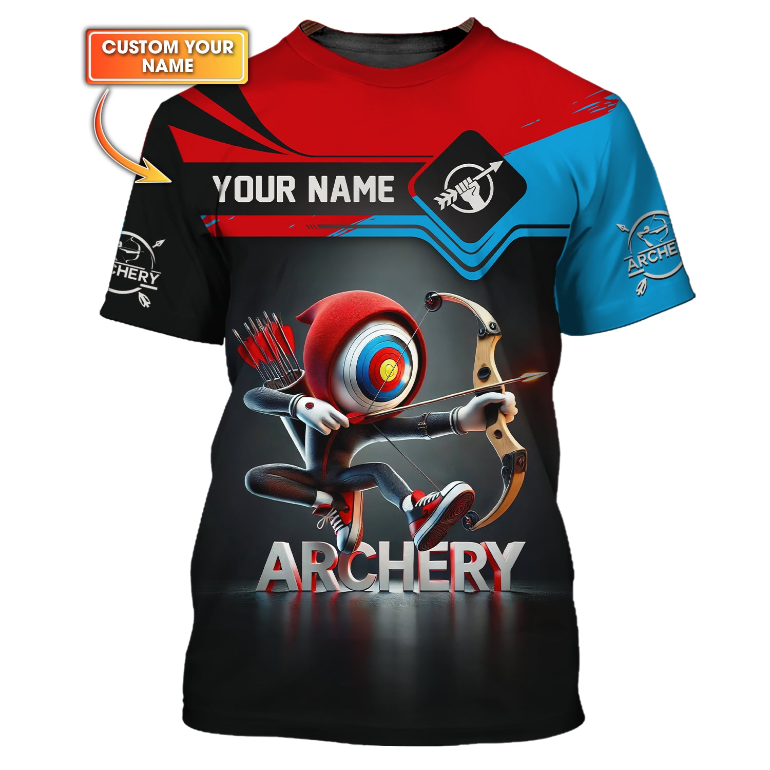 Custom Name Bullseye Archery T-Shirt, Archery Jersey, Gift for Archers