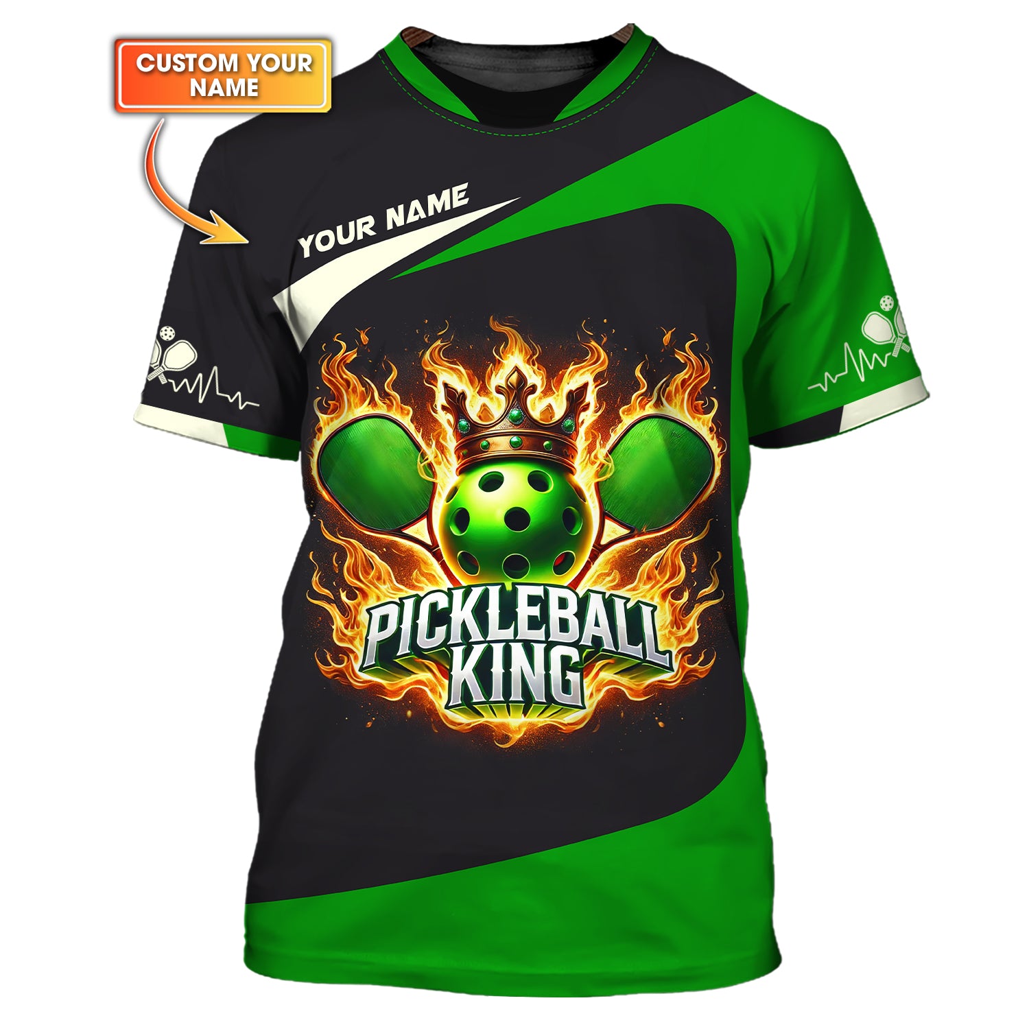 Custom Pickleball King Fire, Player Personalized Name 3D T-Shirts, Pickleball Polo Shirt, Gift For Pickleball Player