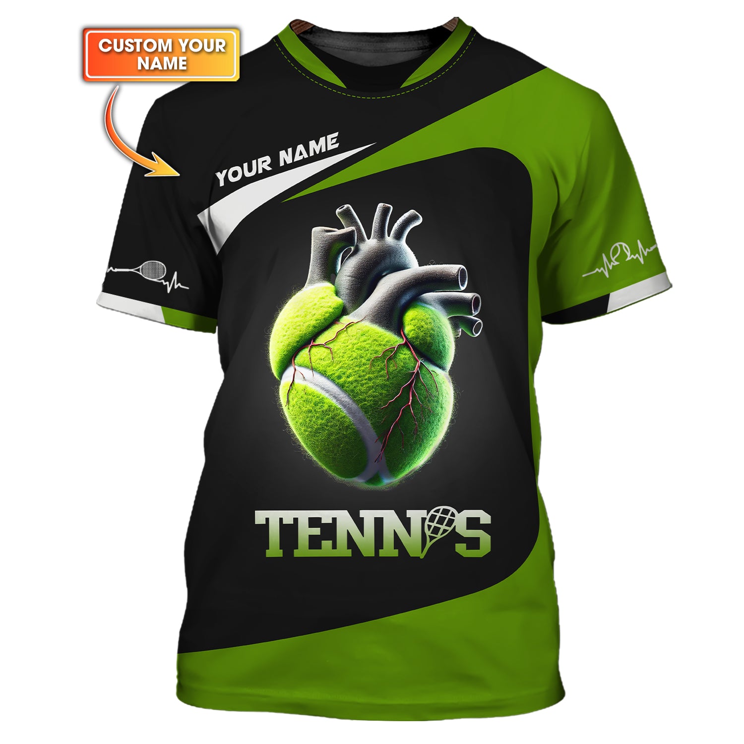 Custom Name Tennis Ball Heart Design Shirt, Gift for Tennis Players, Tennis Presents