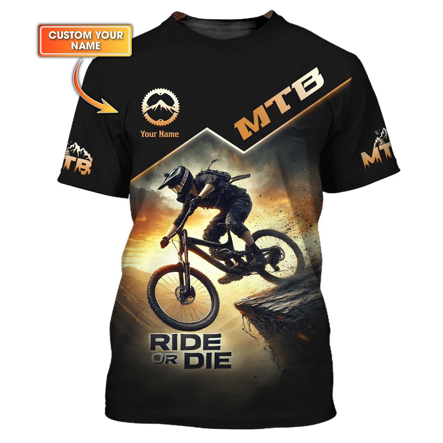 Custom MTB Ride or Die Sunset & Dramatic Background T Shirt, MTB Cycling Shirts