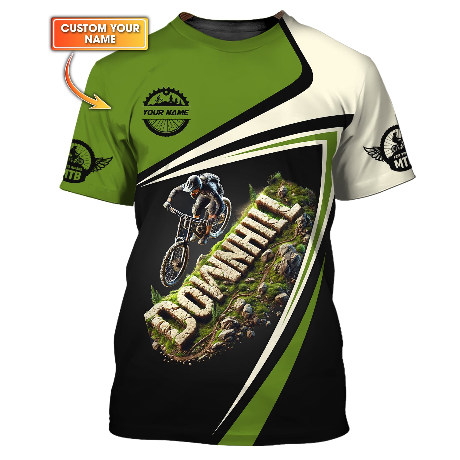 Custom Name Mountain Bike 3D T-Shirt Downhill, Mountain Bike Polo Shirt, Lightweight Sportswear, Personalized MTB Apparel, Gift for Cyclists