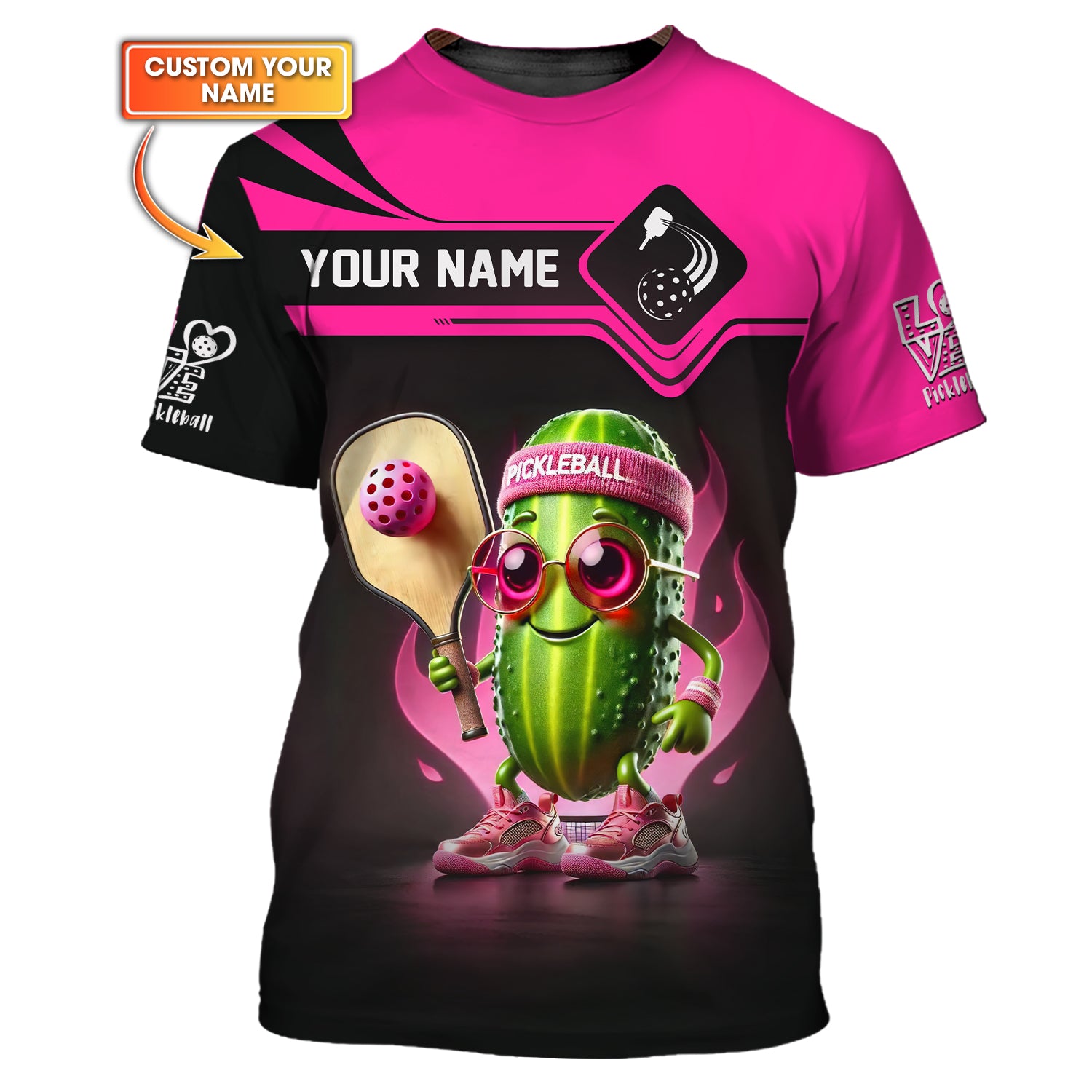 Pink Love Pickleball Funny Custom Name T Shirt, Funny Pickleball Shirts, Gifts For Pickleball Players