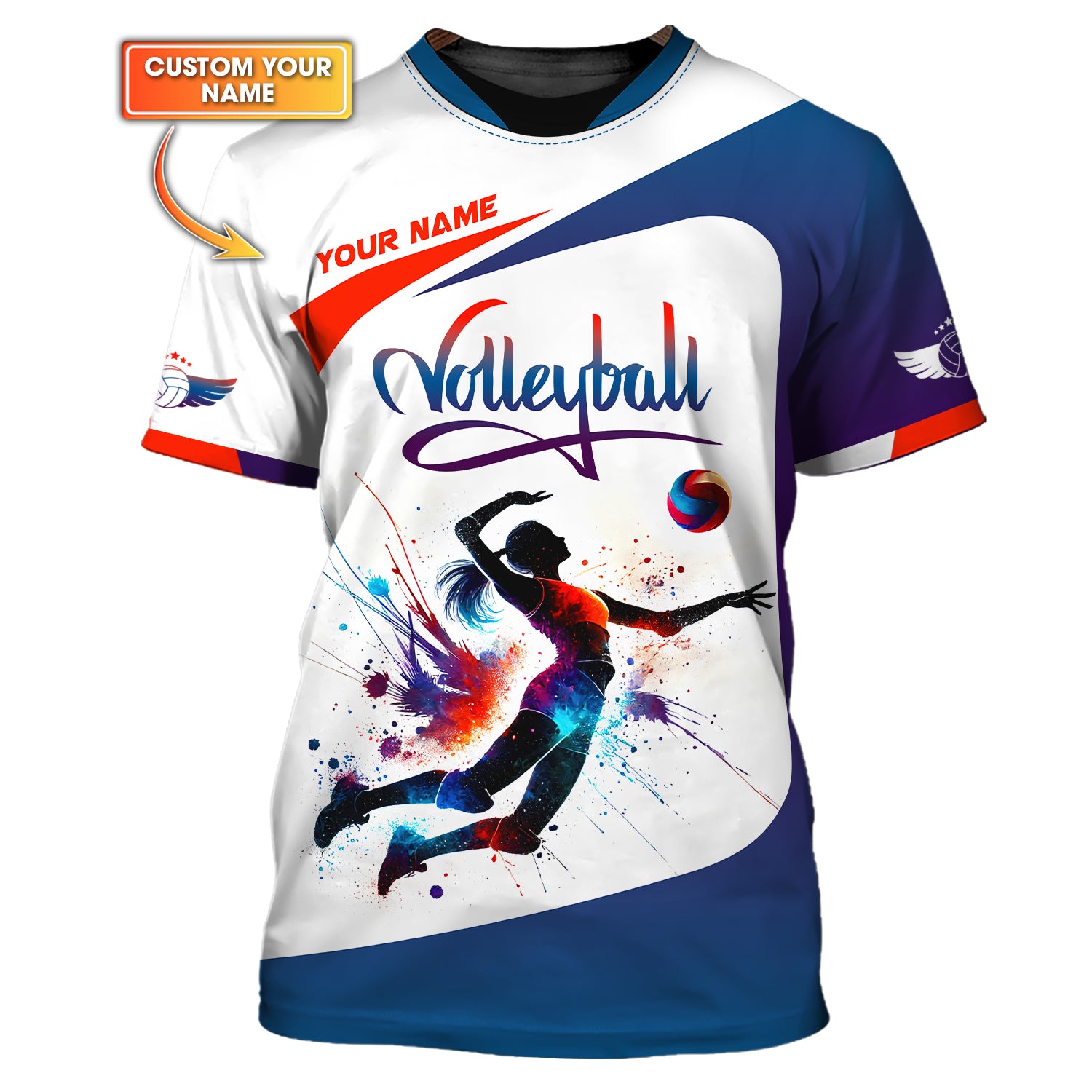 Blue Custom Name Female Athlete Volleyball T-Shirt, Personalized Volleyball Jerseys, Volleyball Gift