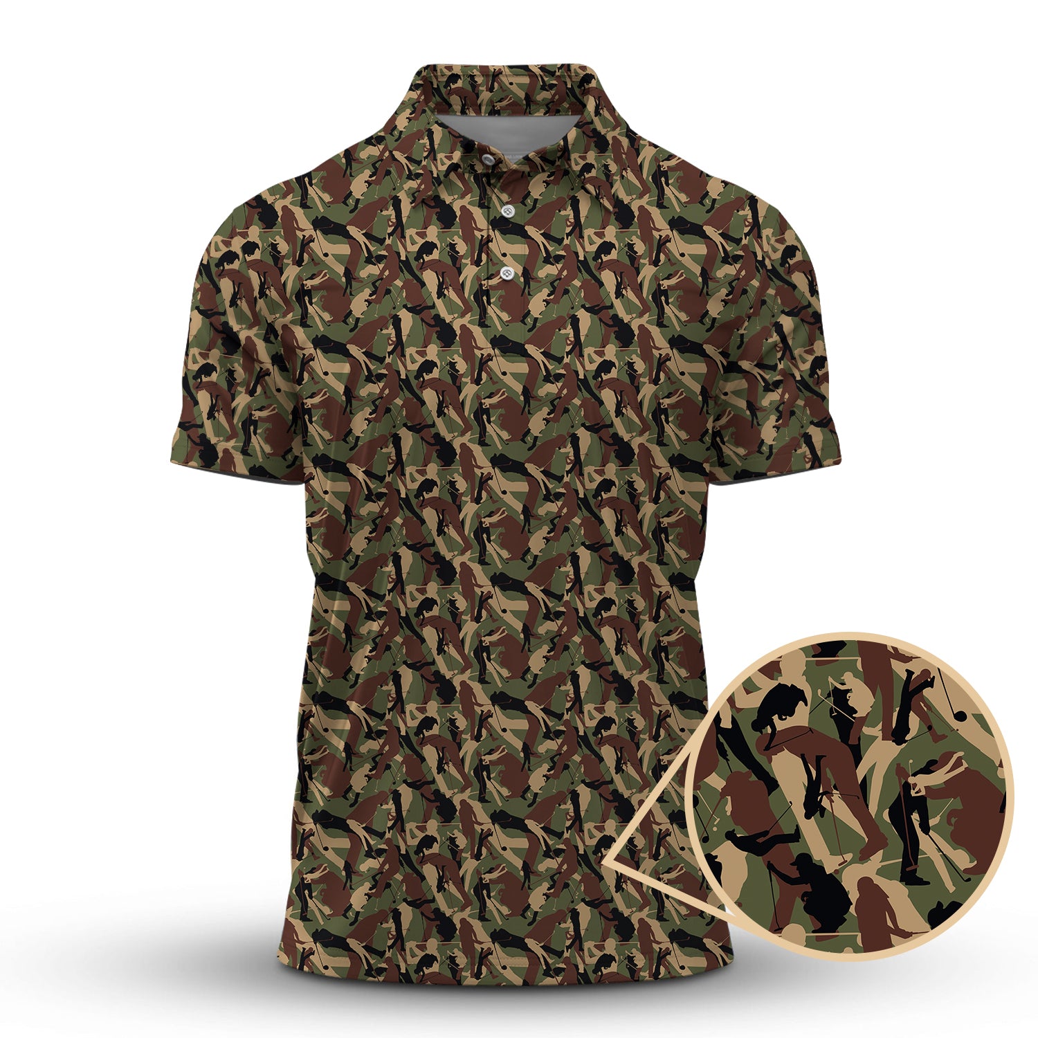 Camo Pattern Golf Polos For Men, Crazy Golf Shirts, Golf Gift For Golfer, Funny Golf Shirt