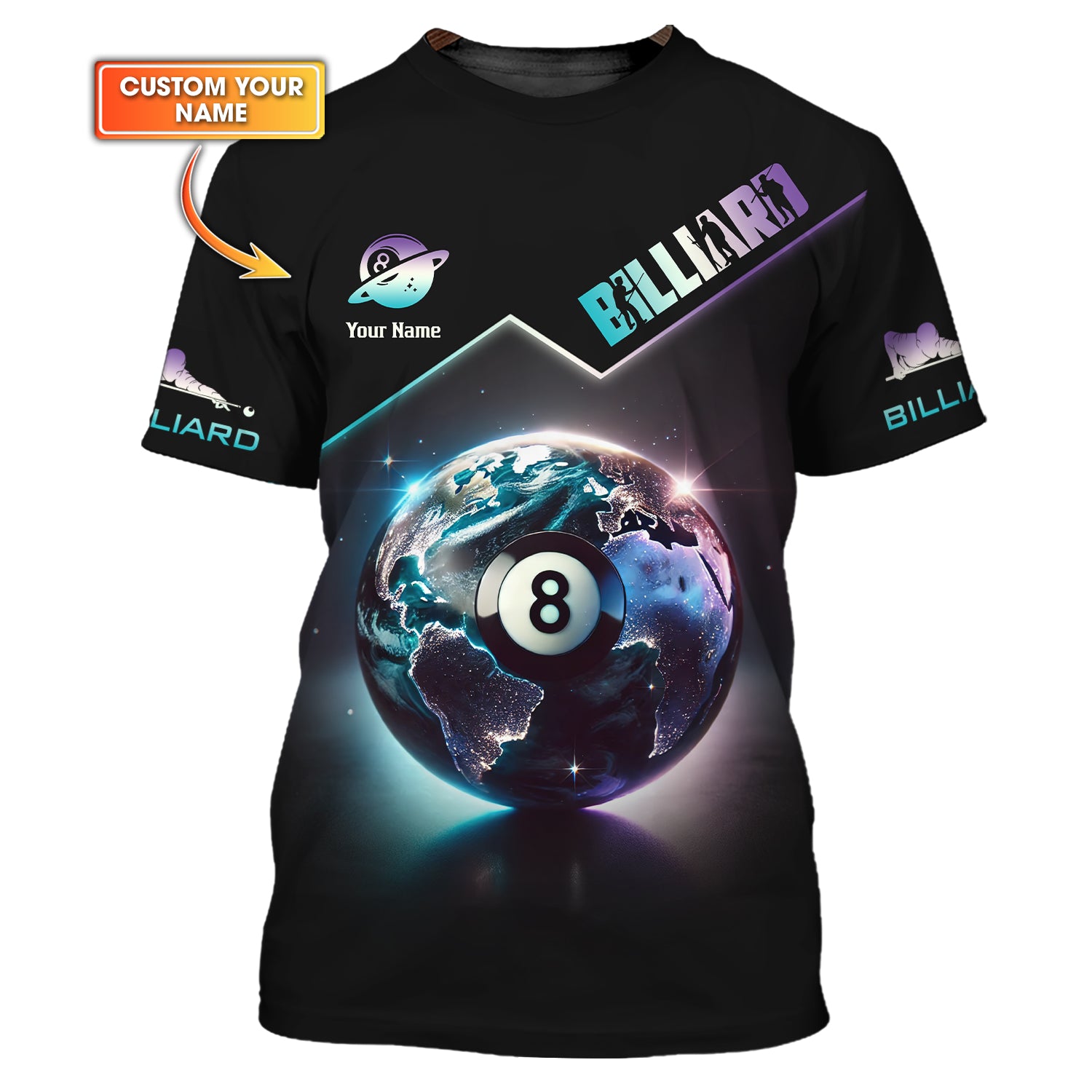 Custom 8 Billiards Earth Color Effect Galaxy T-Shirt, Gift For Billiards Players
