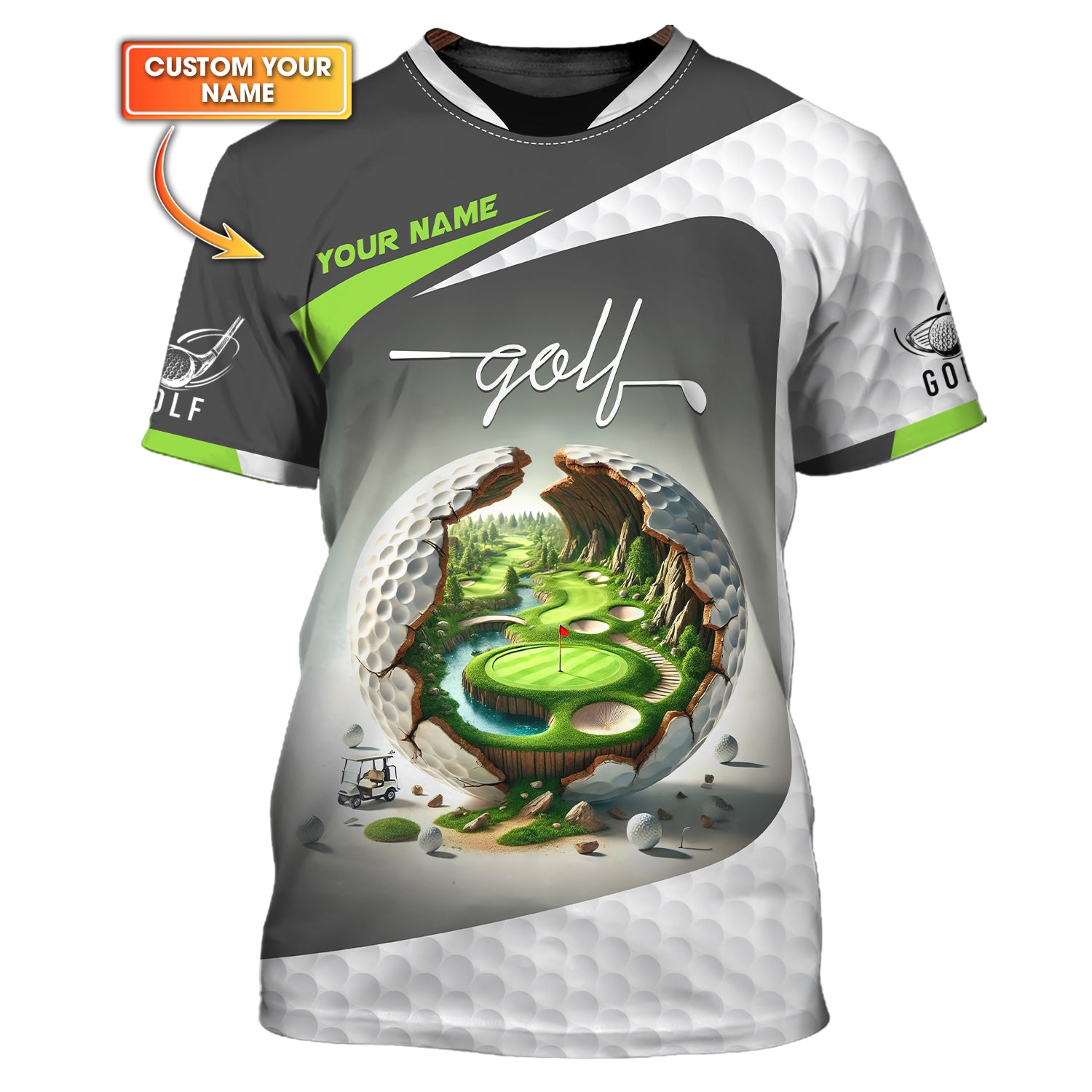 Golf Polo Shirts Unique Golf Ball Design Opening to a Scenic Golf Course, Golf Gifts for Dad, Golf Team Shirts