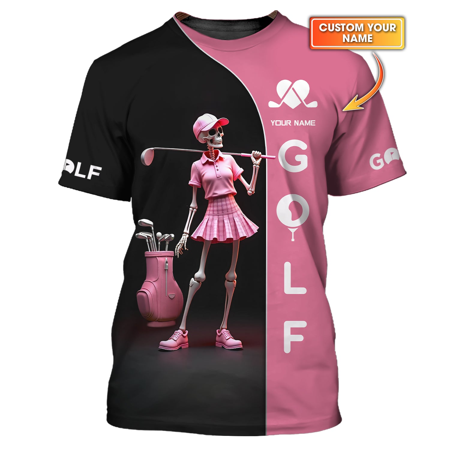 Custom Women’s Golf Polo Shirt – Queen of the Green Skeleton Design – Funny & Stylish Personalized Golf Apparel