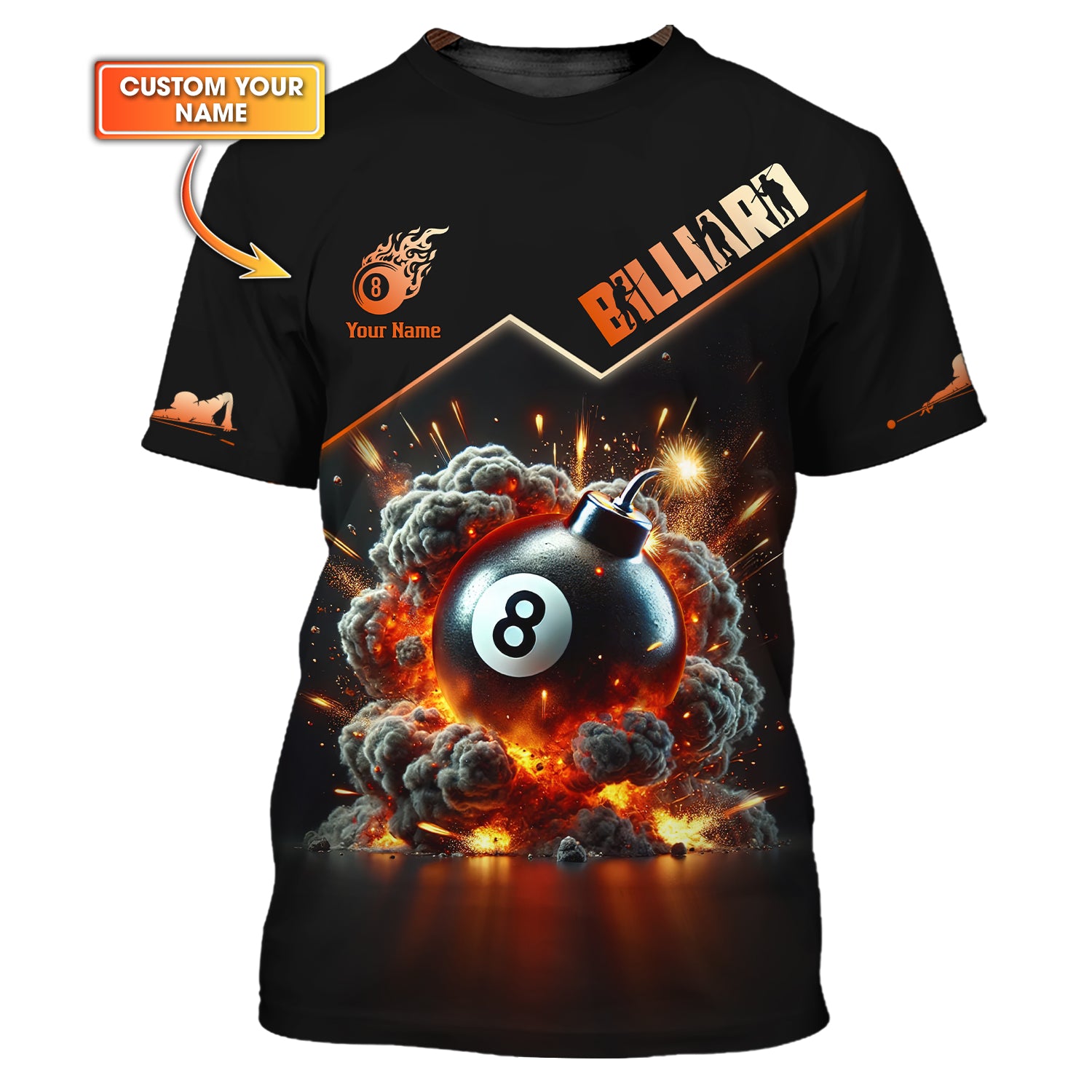 Custom 8-Ball Bomb Explosion & Smoke 3D Effect T-Shirt, Billiards Polo Shirt, Gift For Billiards Players