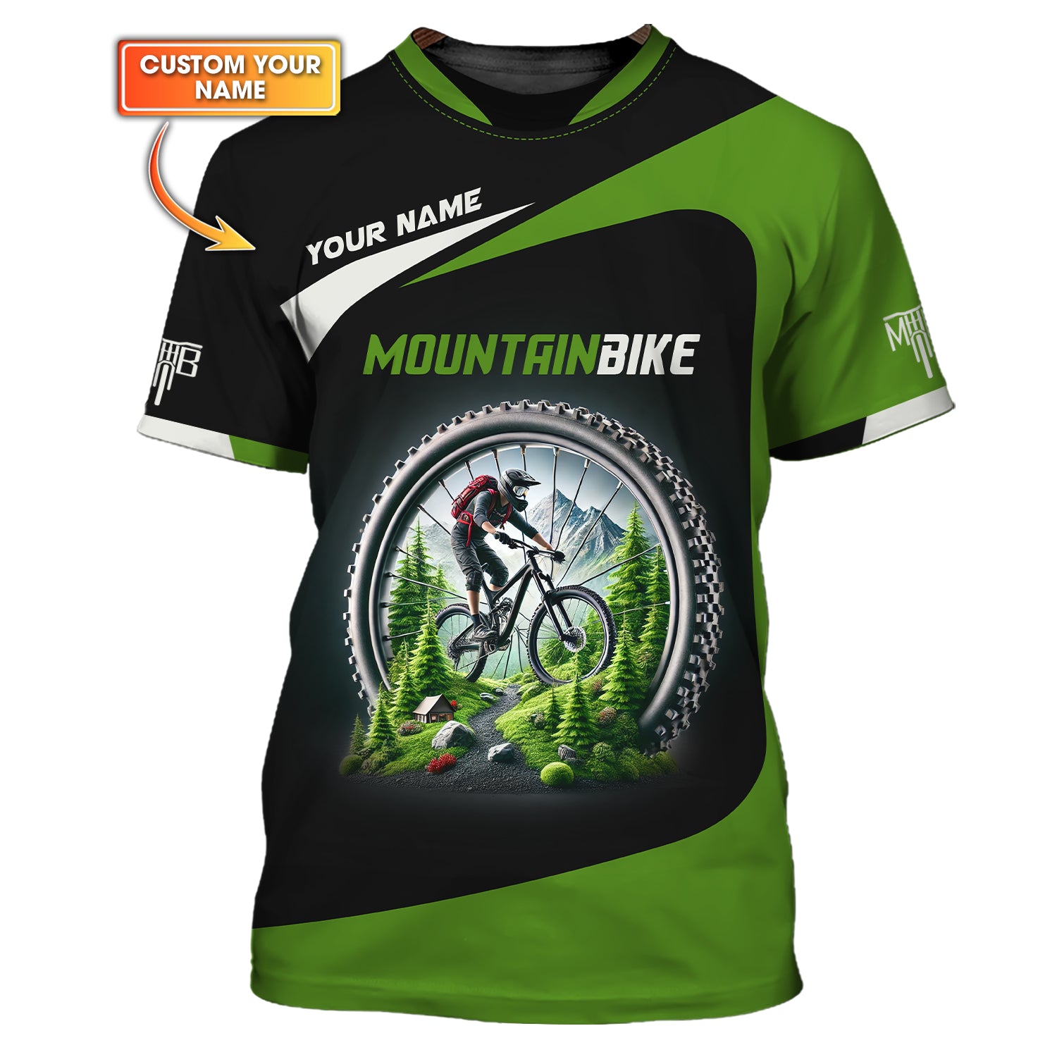 Custom Name Mountain Bike 3D T-Shirt, MTB Polo Shirt, Lightweight Sportswear, Personalized MTB Apparel, Gift for Cyclists