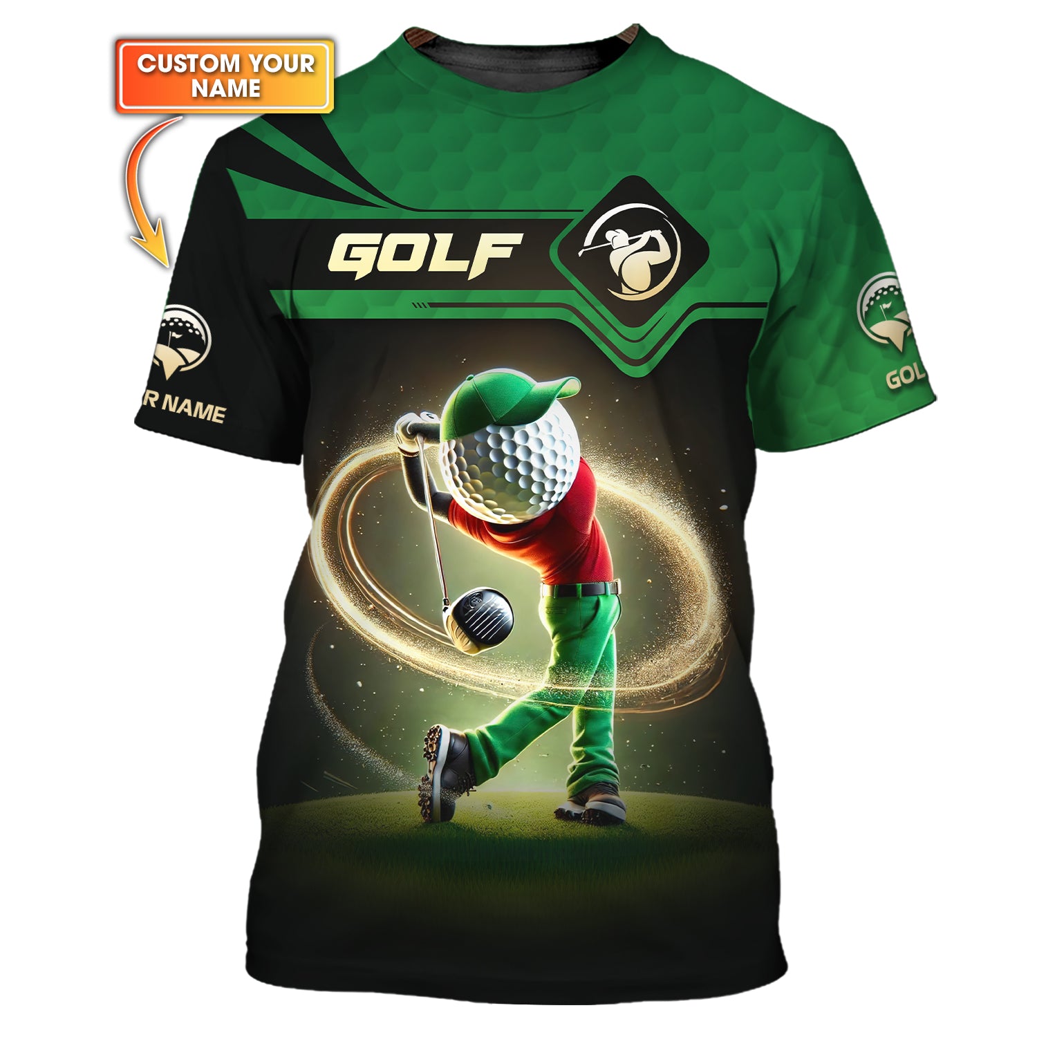 Green Golf Ball Men with Great Shot Custom Polo Shirts, Mens Golf Polo Shirt, Golf Gift