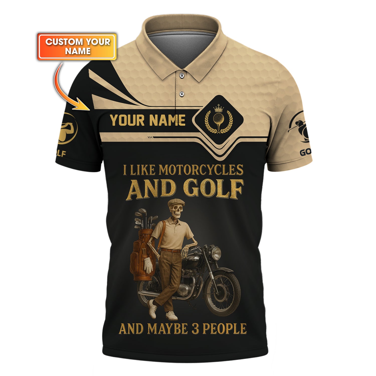 Vintage Skull Golf Shirt - Golf And Motorcycles Custom Golf Shirt For Men