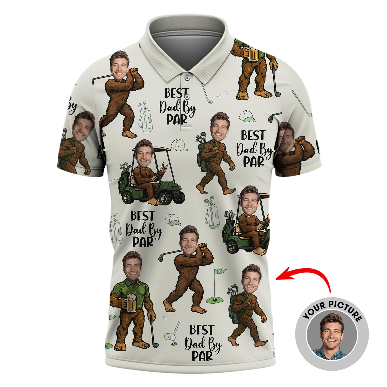 Best Dad By Par Funny Custom Golf Shirt With Faces - Bigfoot Golf Shirt For Dad