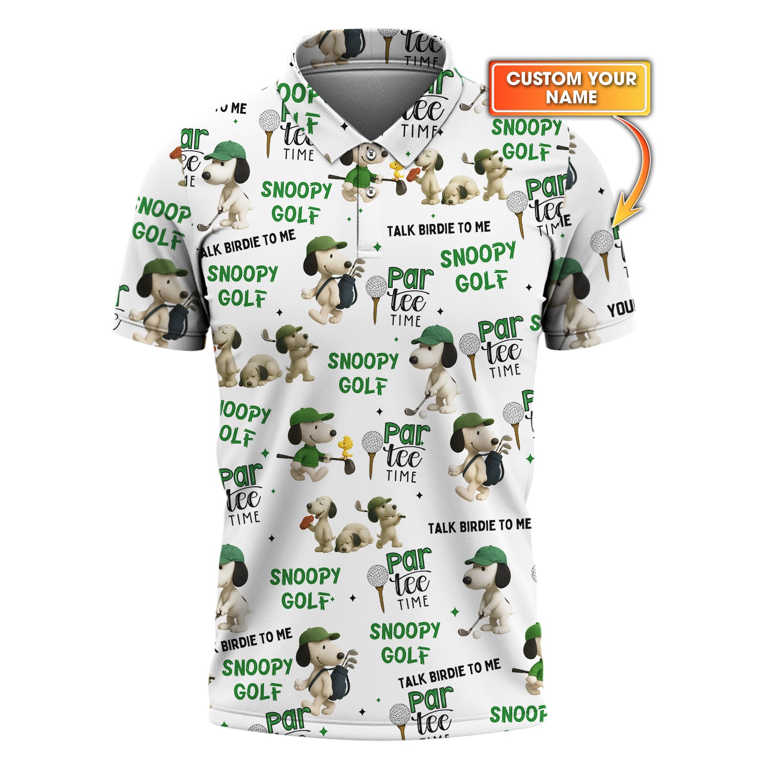 Peanuts Snoopy Golf Shirt, Personalized ‘Talk Birdie to Me’ Golf Tee, Perfect Gift for Peanuts Fans & Golfers