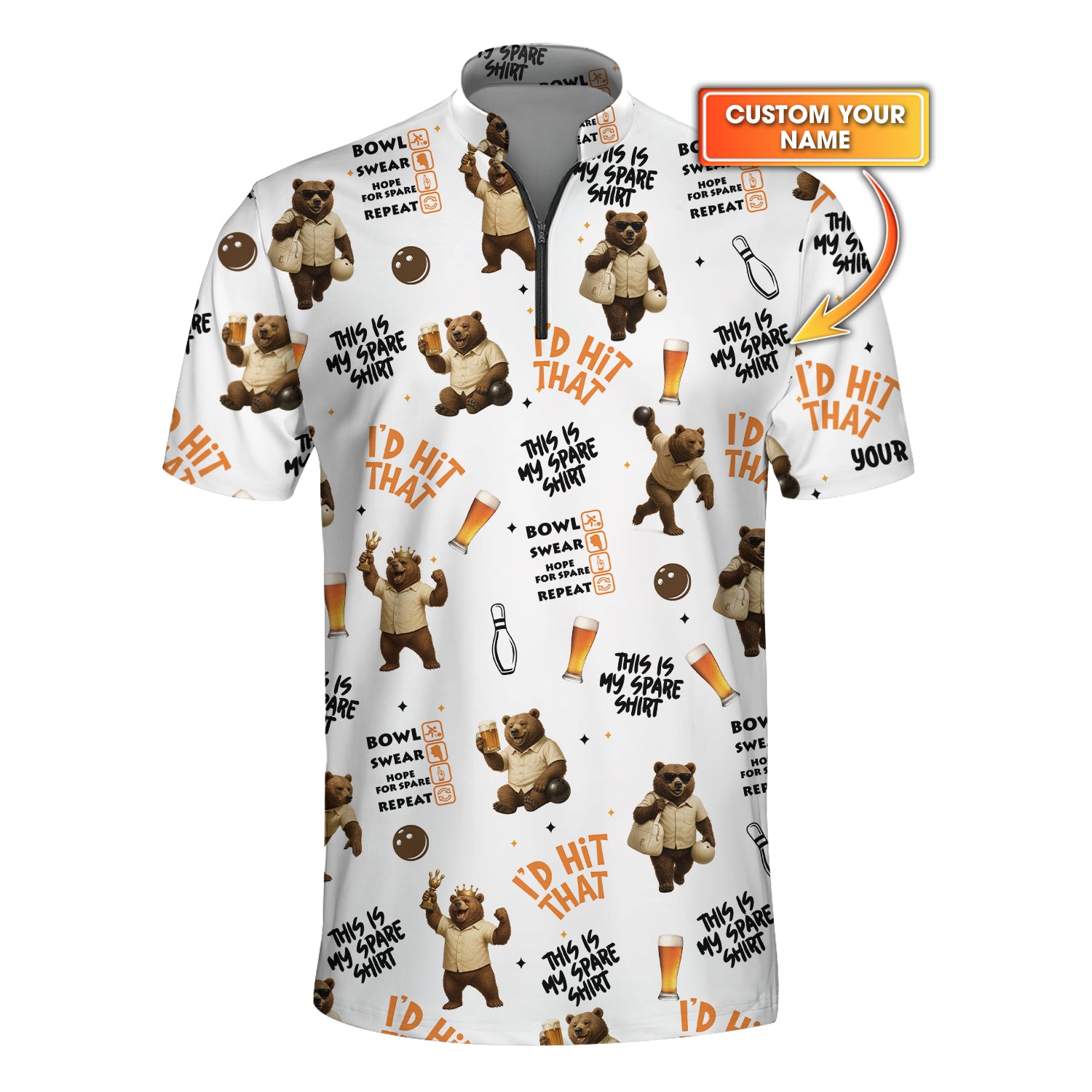 Custom Name Bear Bowling Jersey – Funny Custom Tenpin Shirt – Bowling and Beer Gift for Bowlers