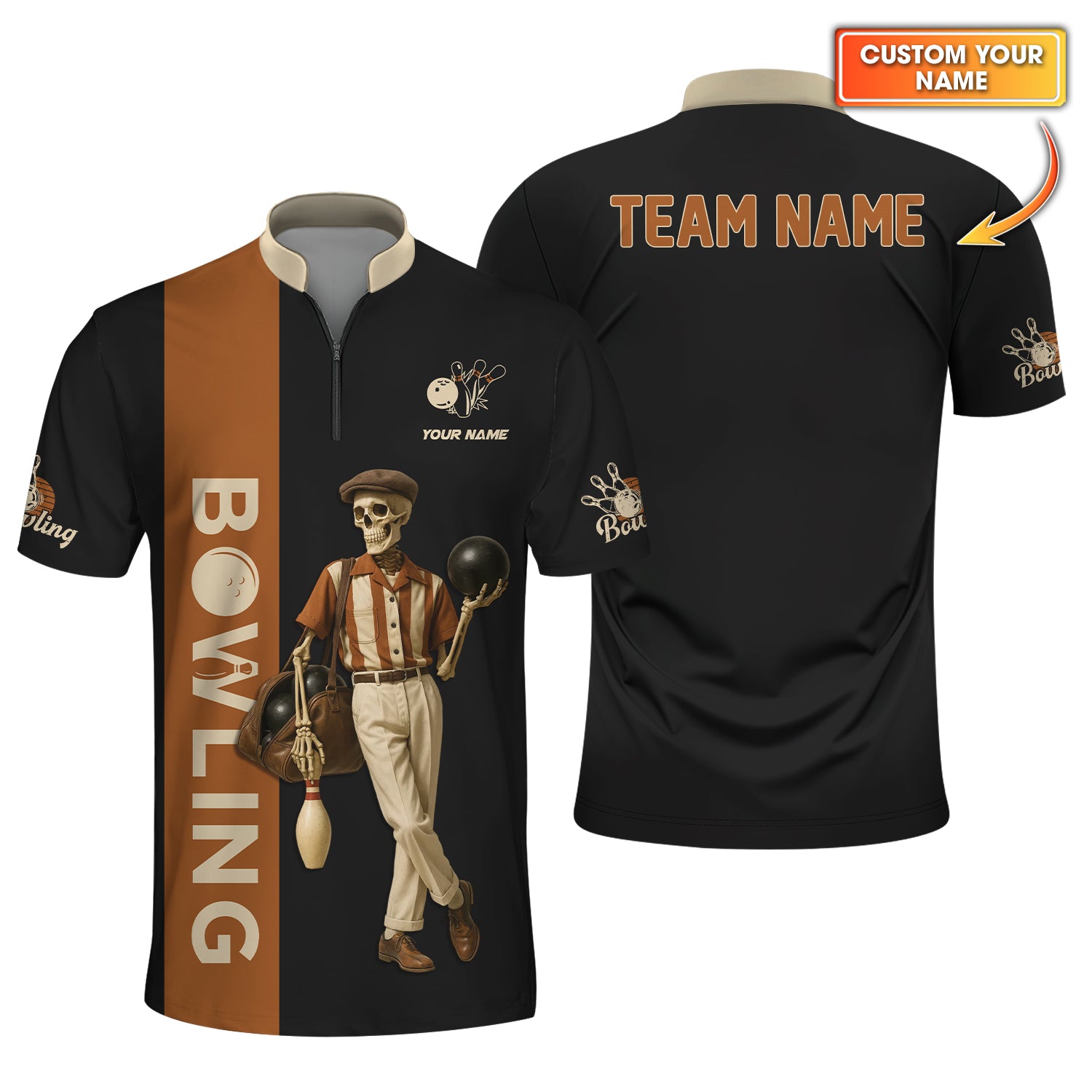 1950s Bowling Shirts, Skull Retro Bowling Custom Jersey Team For Bowling Club
