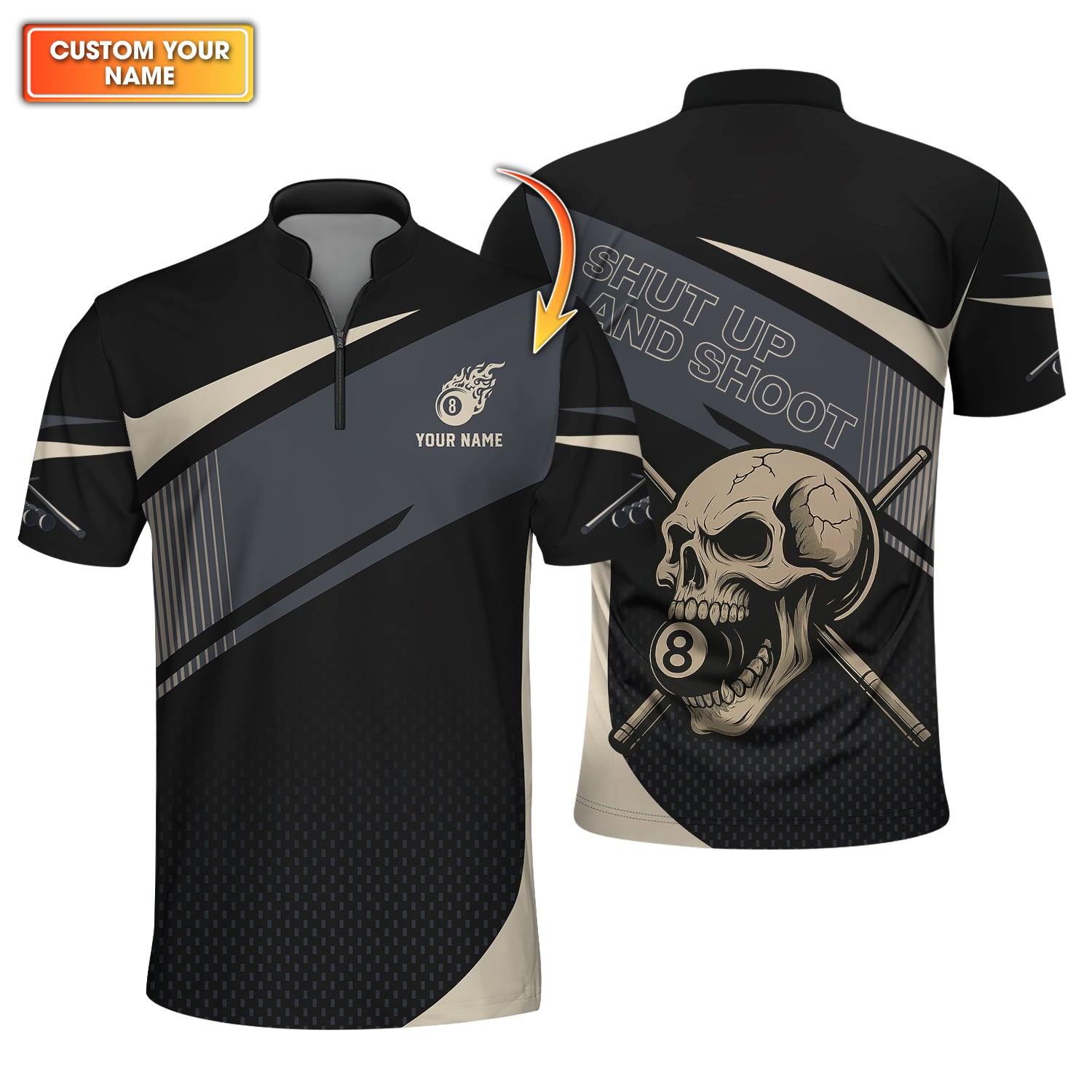 Custom Billiard Shirt, Funny Billiard Shirts For Pool Lovers, Skull 8 Ball Billiards Jersey, Shut Up And Shoot