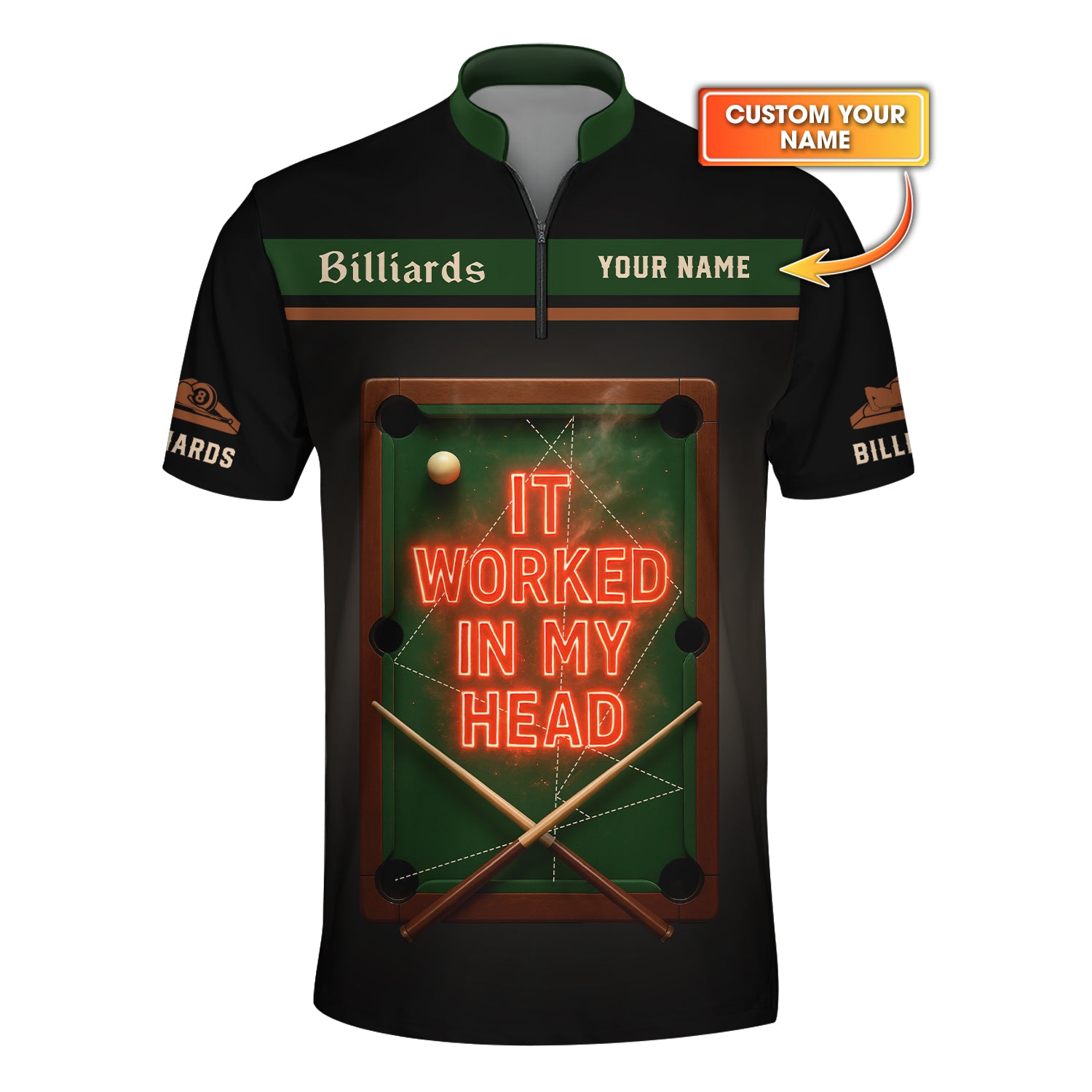 It Worked In My Head Billiards Shirts, Funny Billiard Polos, Personalized Name Pool Player Shirt