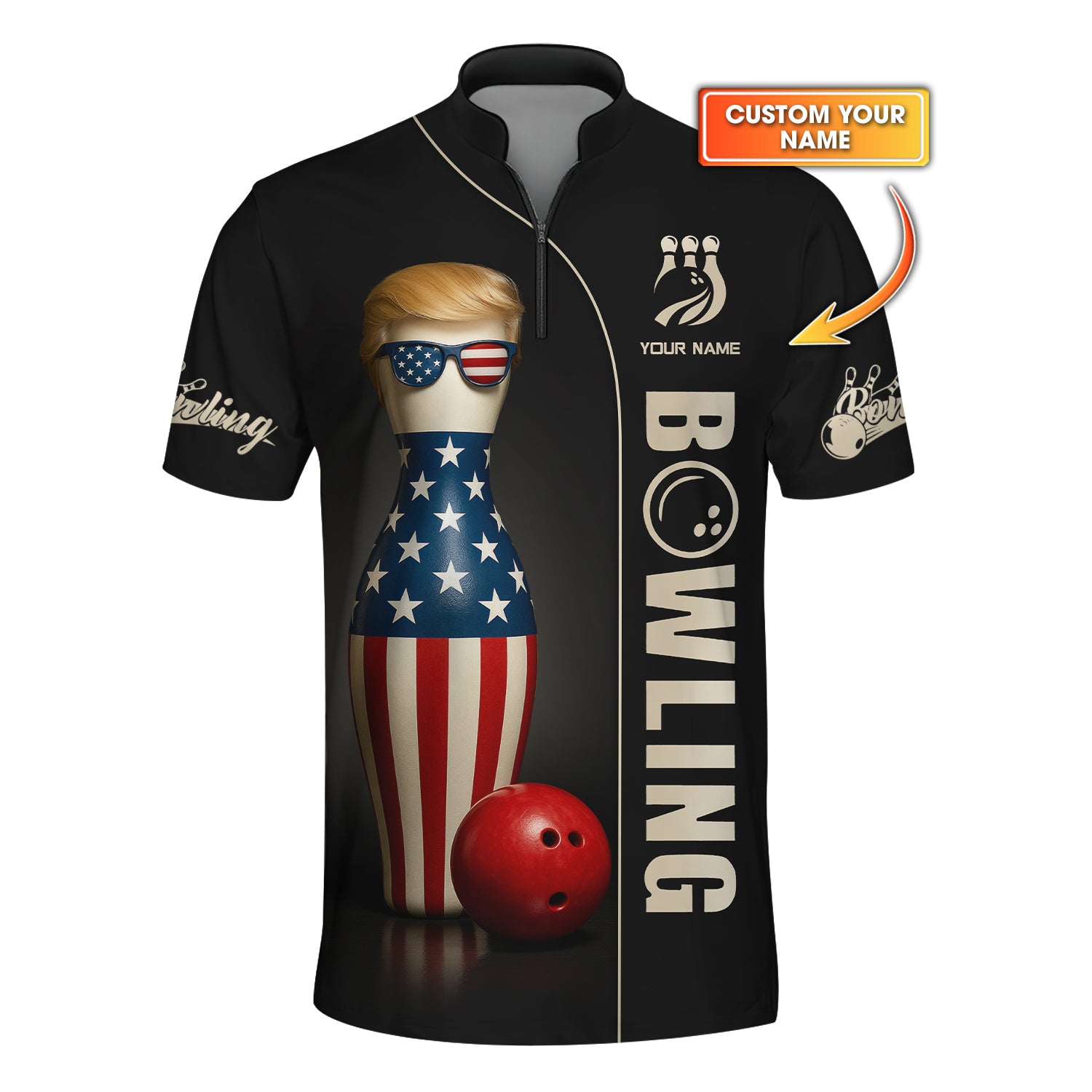 Personalized American Bowling Shirt, Make Bowling Great Again Trump Shirt With Custom Name, Bowling Jersey For Men
