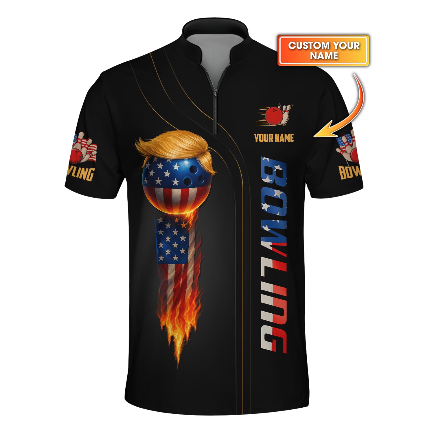 Personalized American Bowling Shirt, Bowling Jersey With Custom Name , Trump Bowling Shirt For Men