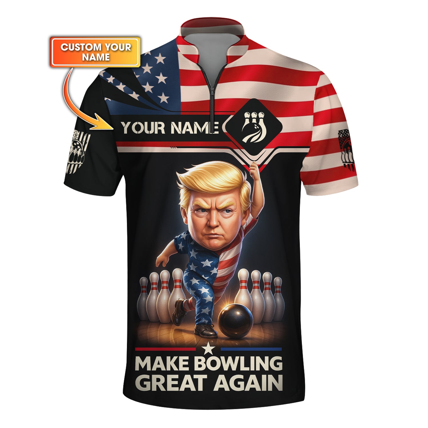 Personalized Bowling Jersey, Make Bowling Great Again Trump Shirt With Custom Name, American Bowling Shirt For Men