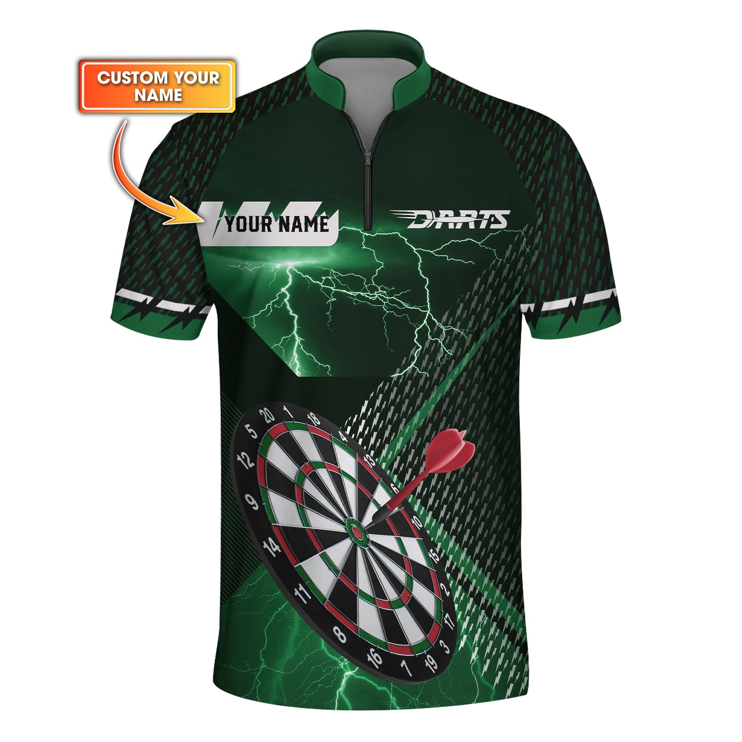 Custom Name Darts Jersey, Green Lightning Dart Shirt, Gift For Darts Lover