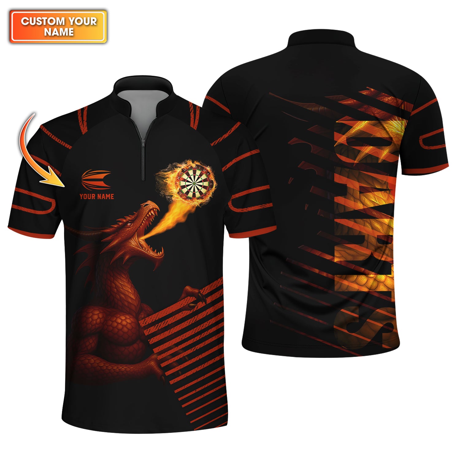 Personalized Fire Dragon Darts Jersey, Custom Name Darts Shirt, Dart Shirts For Men