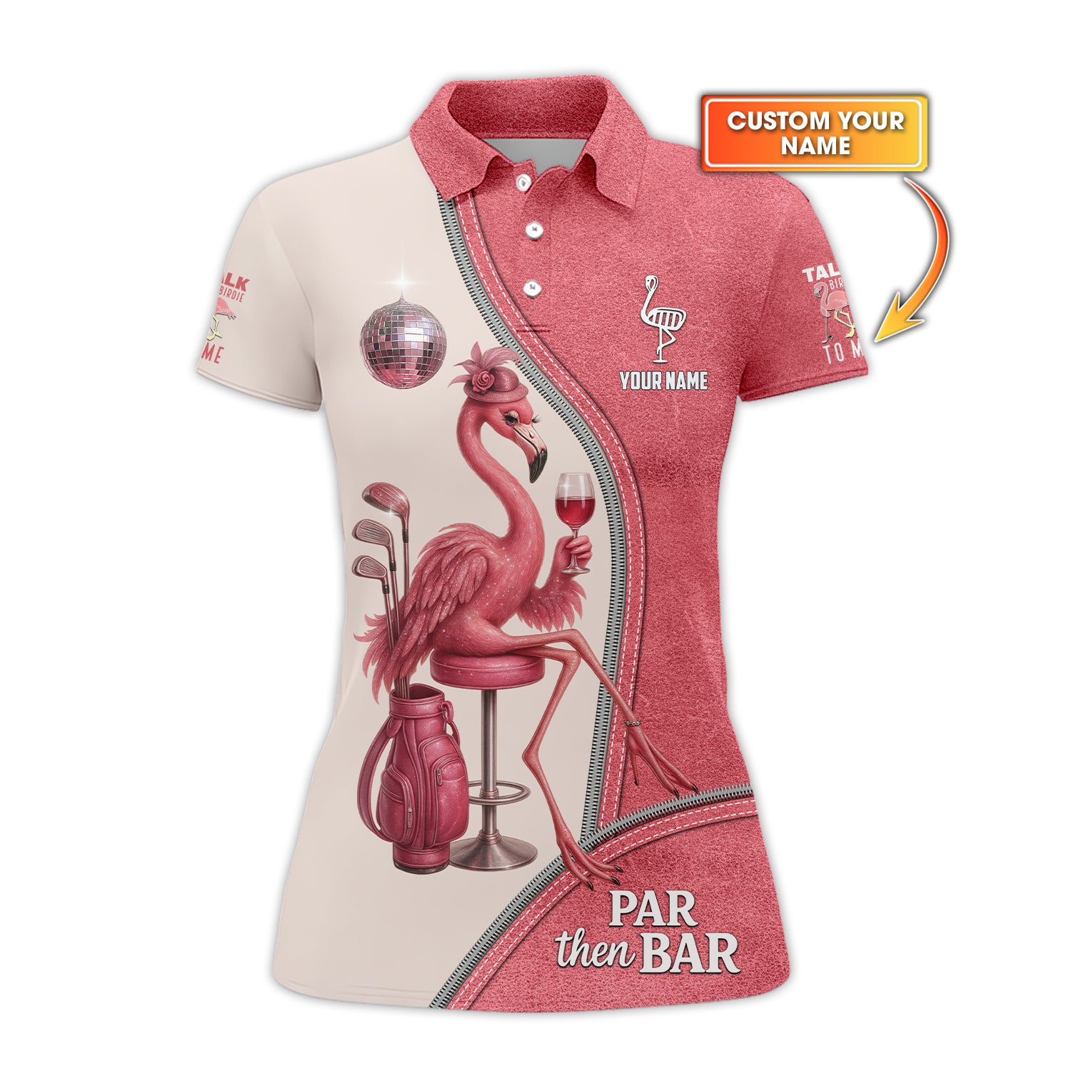 Talk Birdie To Me Par Then Bar Flamingo Golf Shirt - Custom Golf Tees - Golf Polo for Women