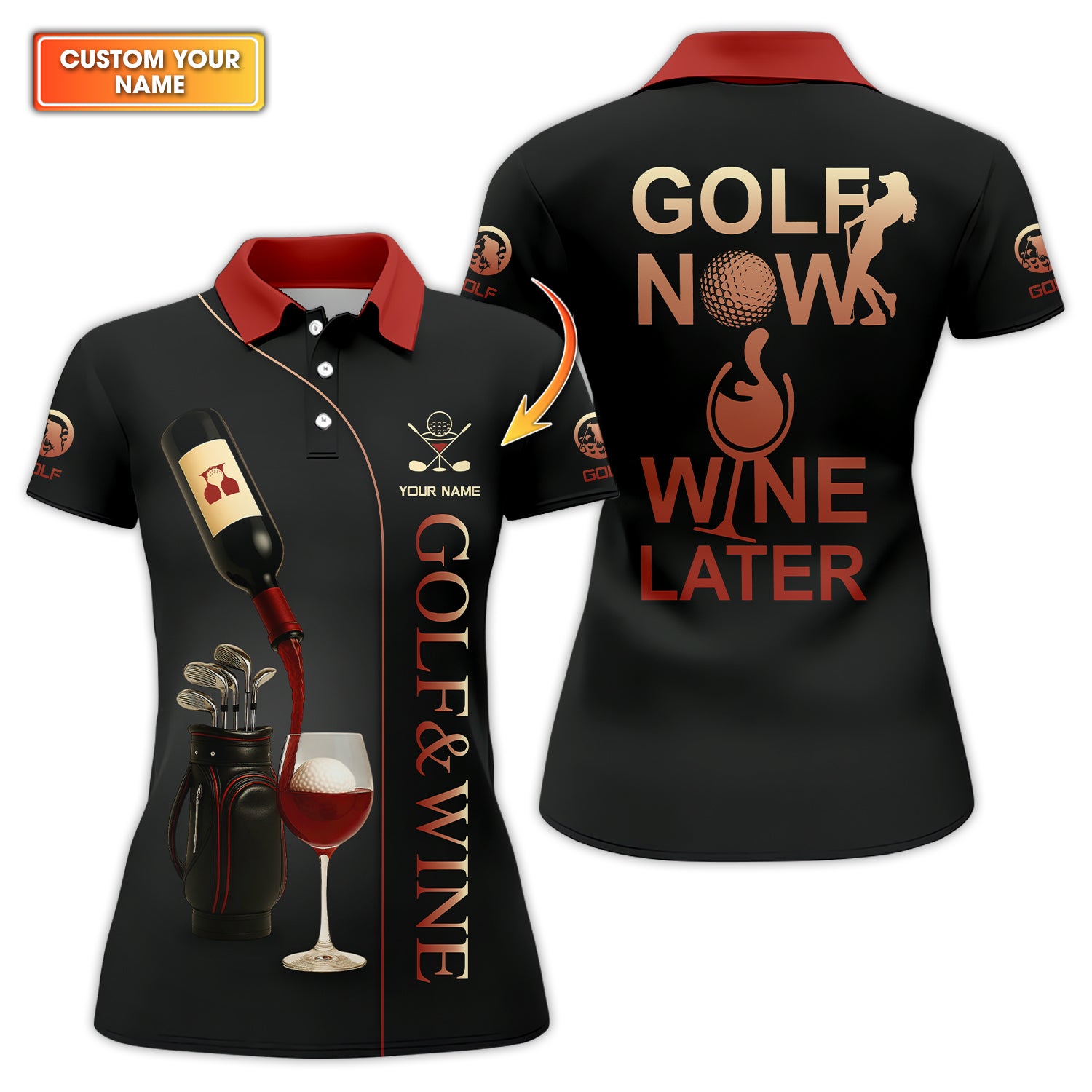 Personalized Name Golf Wine Polos, Women’s Golf Shirts, Golf Gift For Golfers
