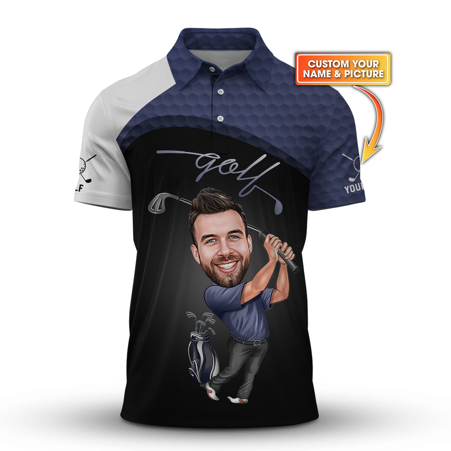 Custom Face Golf Polos, Crazy Golf Shirts, Funny Golf Shirt For Men