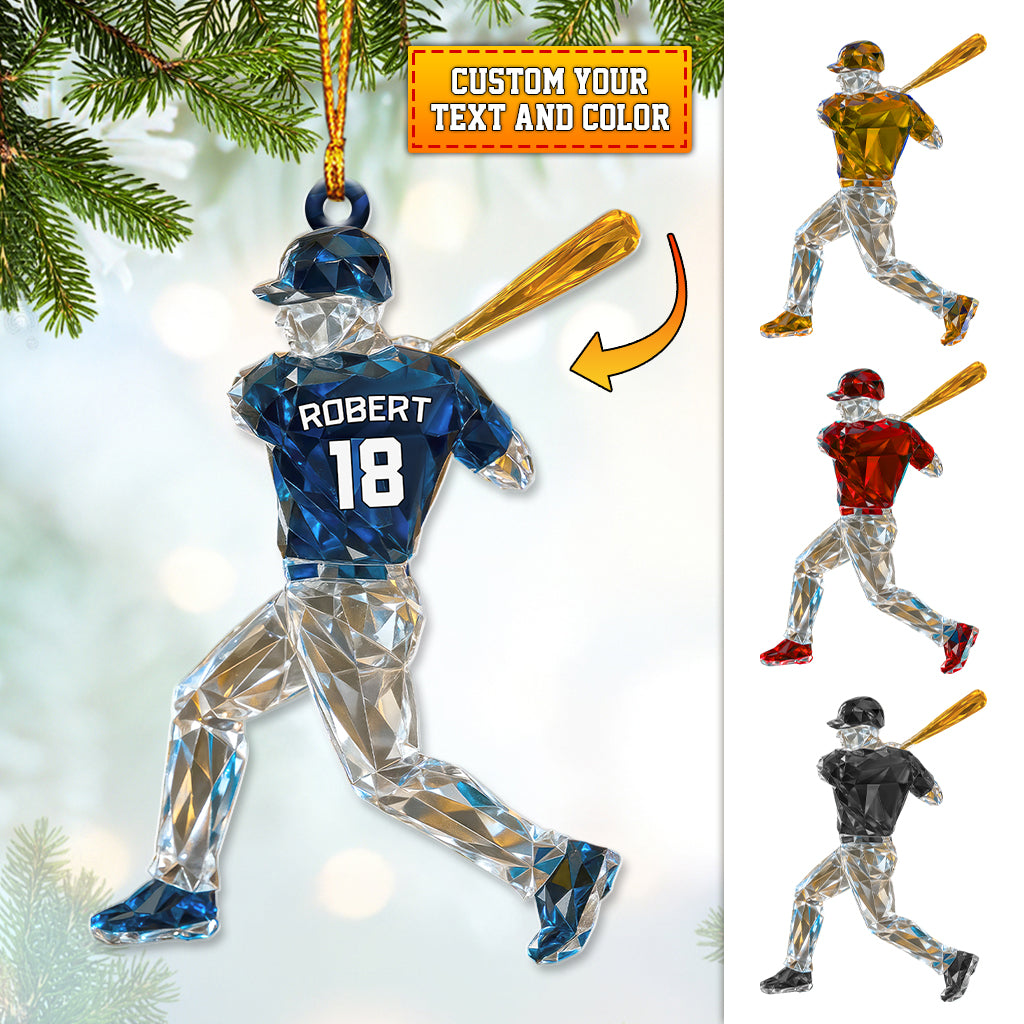 Personalized Baseball Player Christmas Ornament – Custom Name And Number Sports Holiday Decor – Unique Batter Figurine Xmas Gift for Baseball Fans