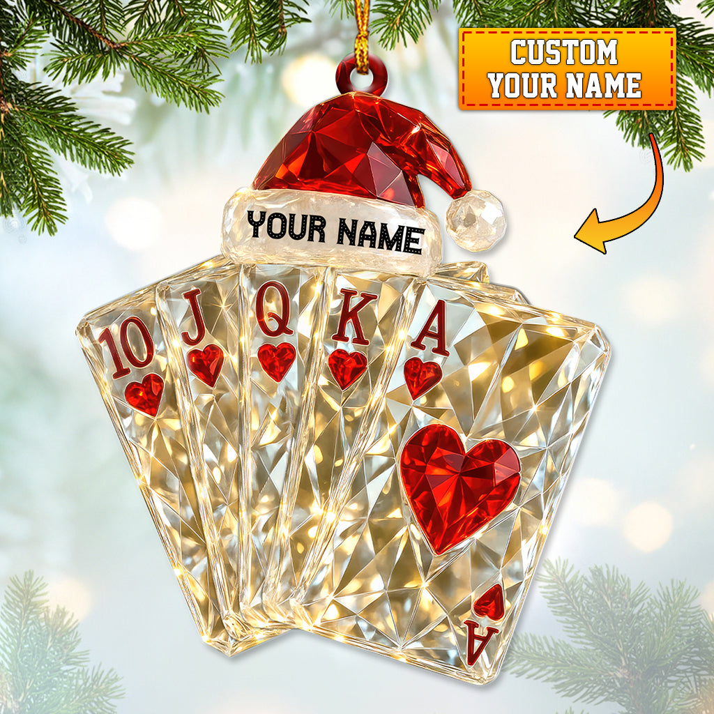 Personalized Poker Cards Christmas Ornament – Custom Name Royal Flush Holiday Decor – Xmas Gift for Poker Players