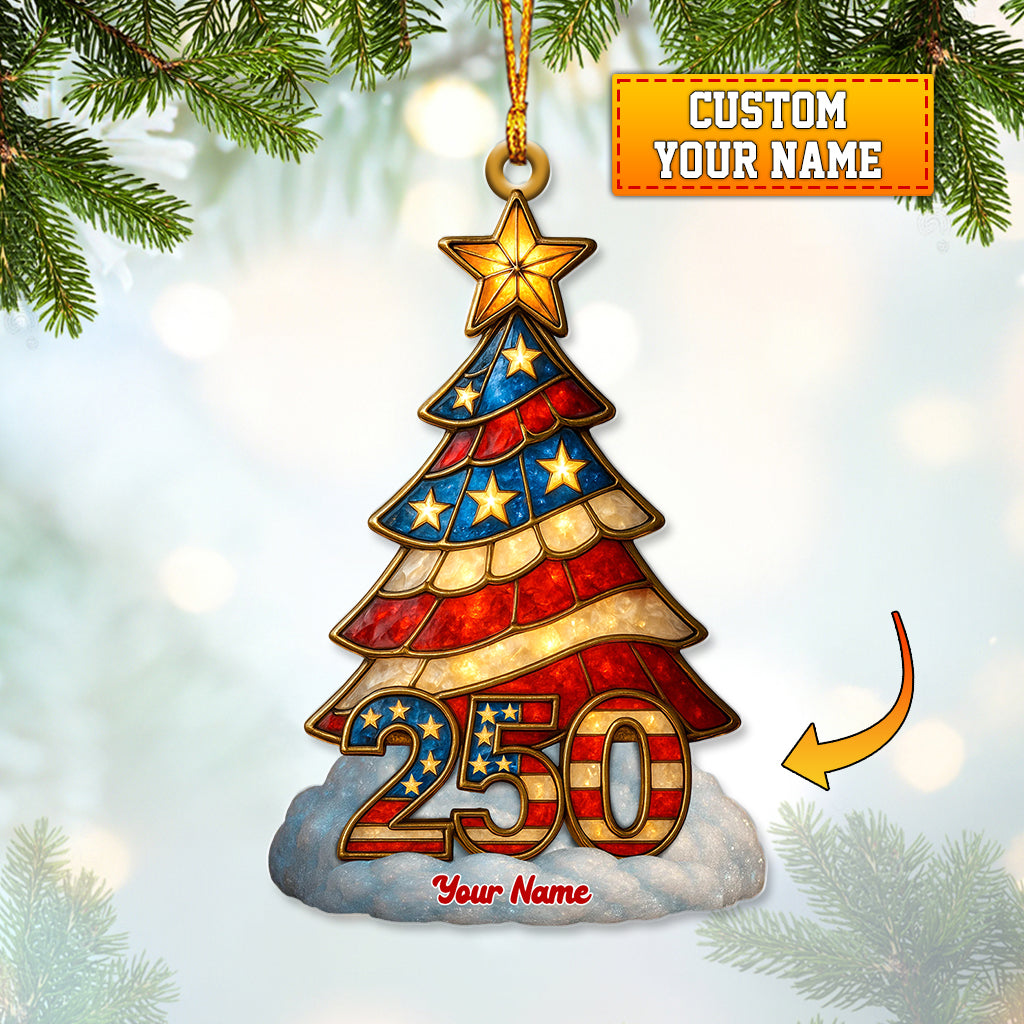 Personalized Patriotic Christmas Tree Ornament – Custom Name USA Flag Holiday Decor – American Pride Xmas Gift for Families & Veterans