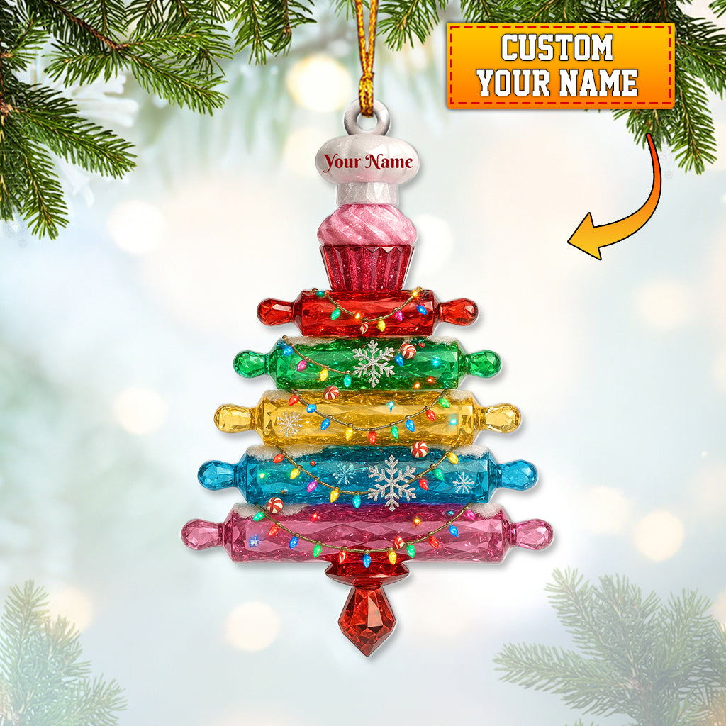 Personalized Baking Christmas Tree Ornament – Custom Name Rolling Pin Cupcake Holiday Decor – Cute Baker & Pastry Chef Ornament Gift