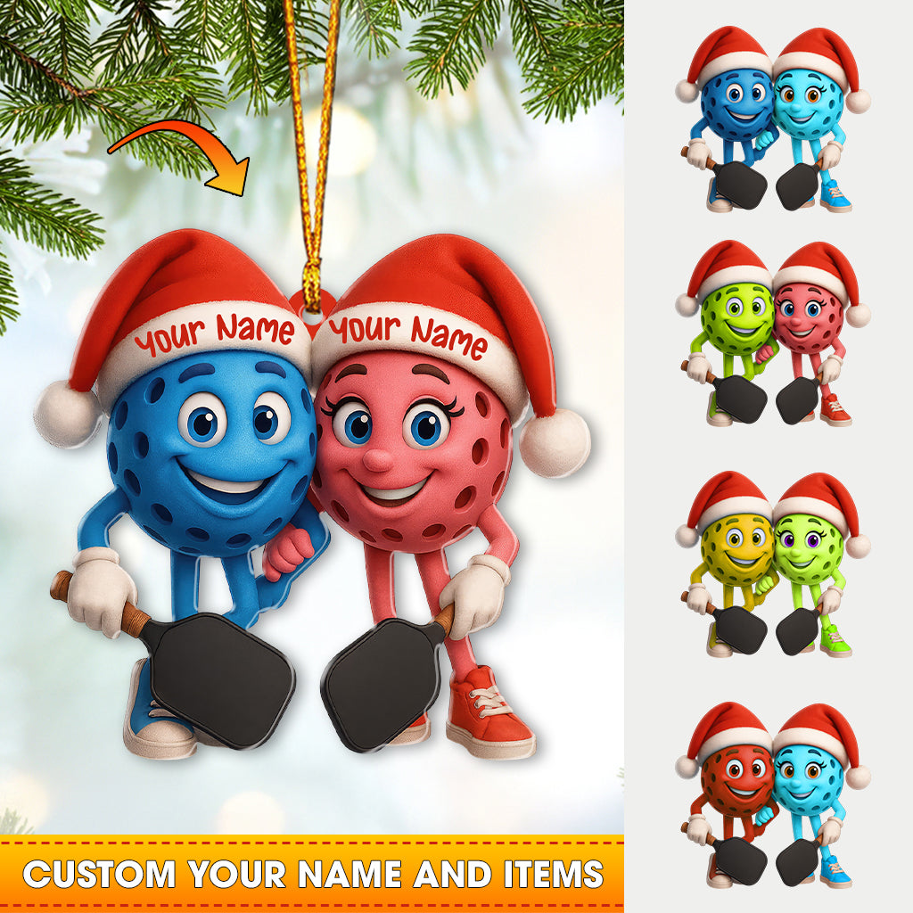 Personalized Pickleball Ornament, Cute Couple Pickleball Christmas Ornament With Custom Names And Color