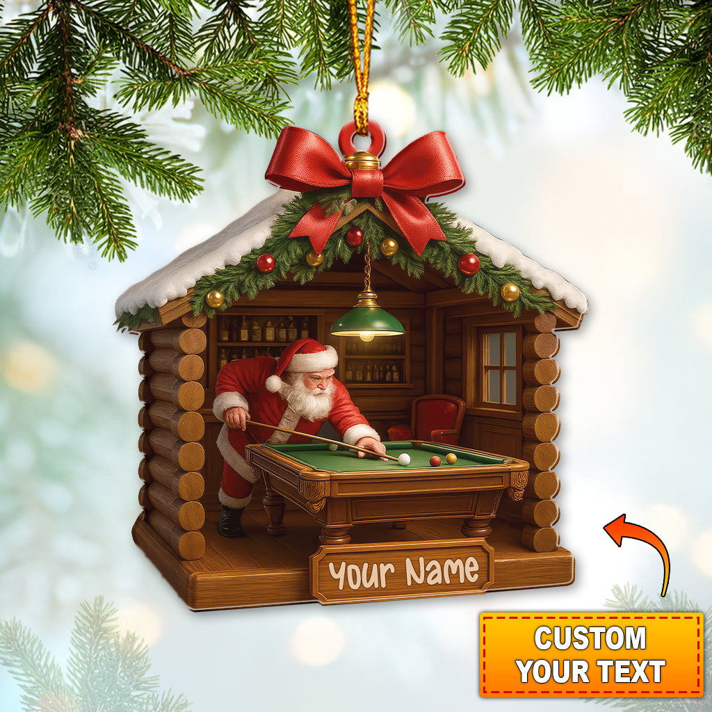 Personalized Santa Playing Billiards Ornament, Custom Pool Table Christmas Ornament, Gift For Billiards Lover