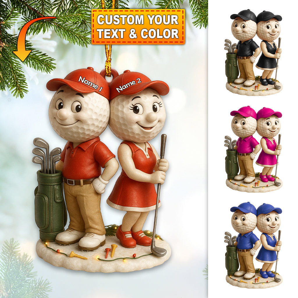 Custom Name Golf Couple Ornament – Personalized Golf Ball Head Design – Cute Christmas Gift for Golfers and Sports Lovers