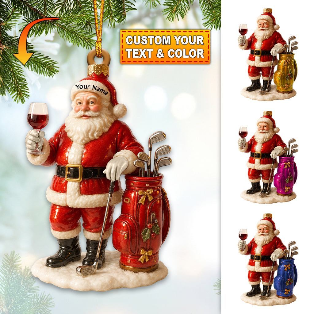 Personalized Santa Golf Ornament – Custom Name Golfer Christmas Ornament, Funny Golf and Wine Xmas Gift for Men, Golf Ornament and Golf Decor for Tree